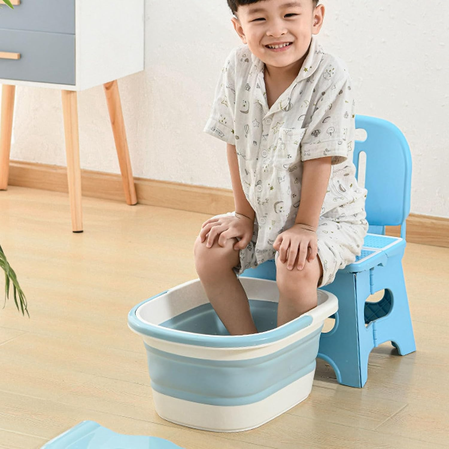 Collapsible Foot Bath Basin, Foot Soak Bucket, Foldable Feet Basin, Foot Soaking Bath Basin with Handle, Foot Soak Tub for Dry Cracked Feet, Pedicure Foot Soak, Home Spa - Blue image number 4