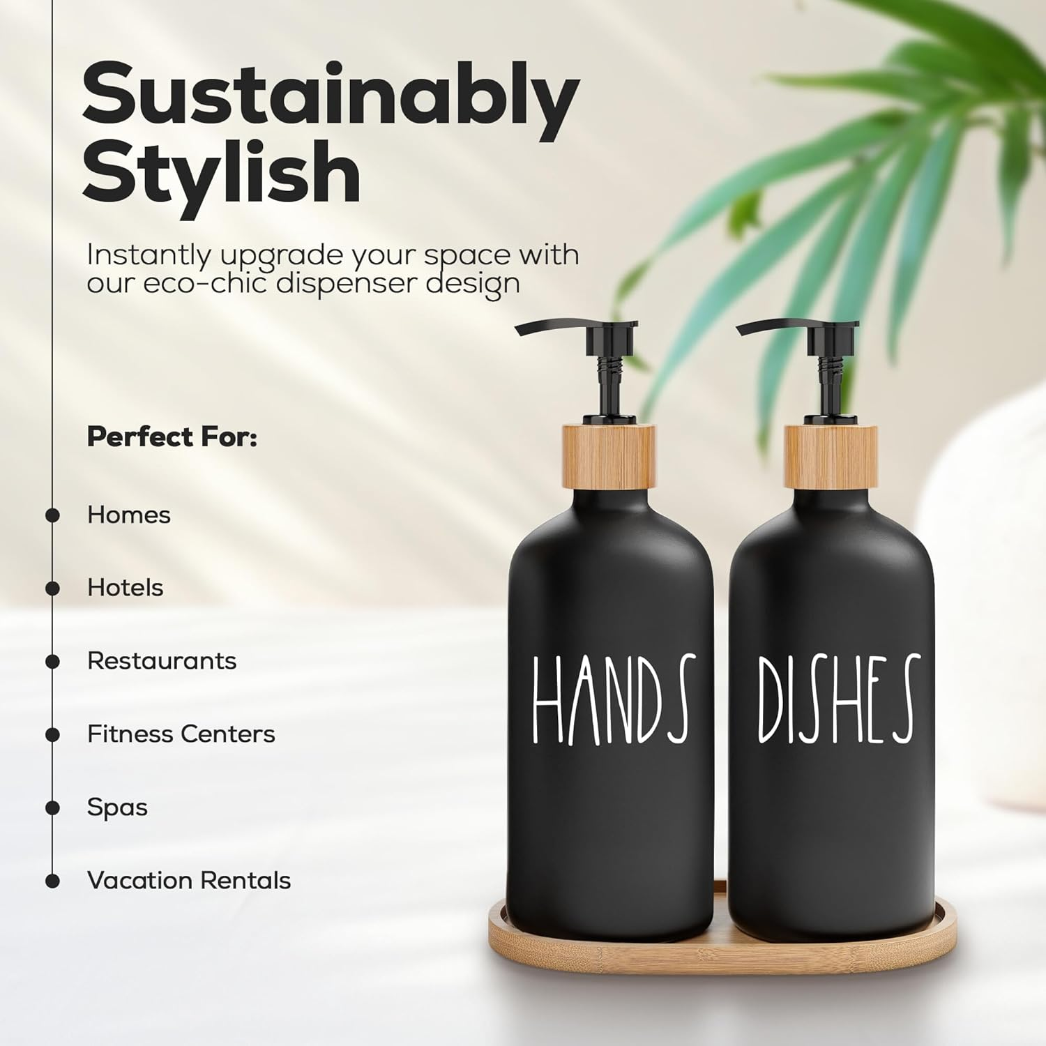 Brighter Barns Hand and Dish Soap Dispenser for Kitchen Sink by - Farmhouse Kitchen Soap Dispenser Set with Tray - Glass Soap Dispenser - Modern Boho Farmhouse Kitchen Decor (Black) - Black White Hd image number 4