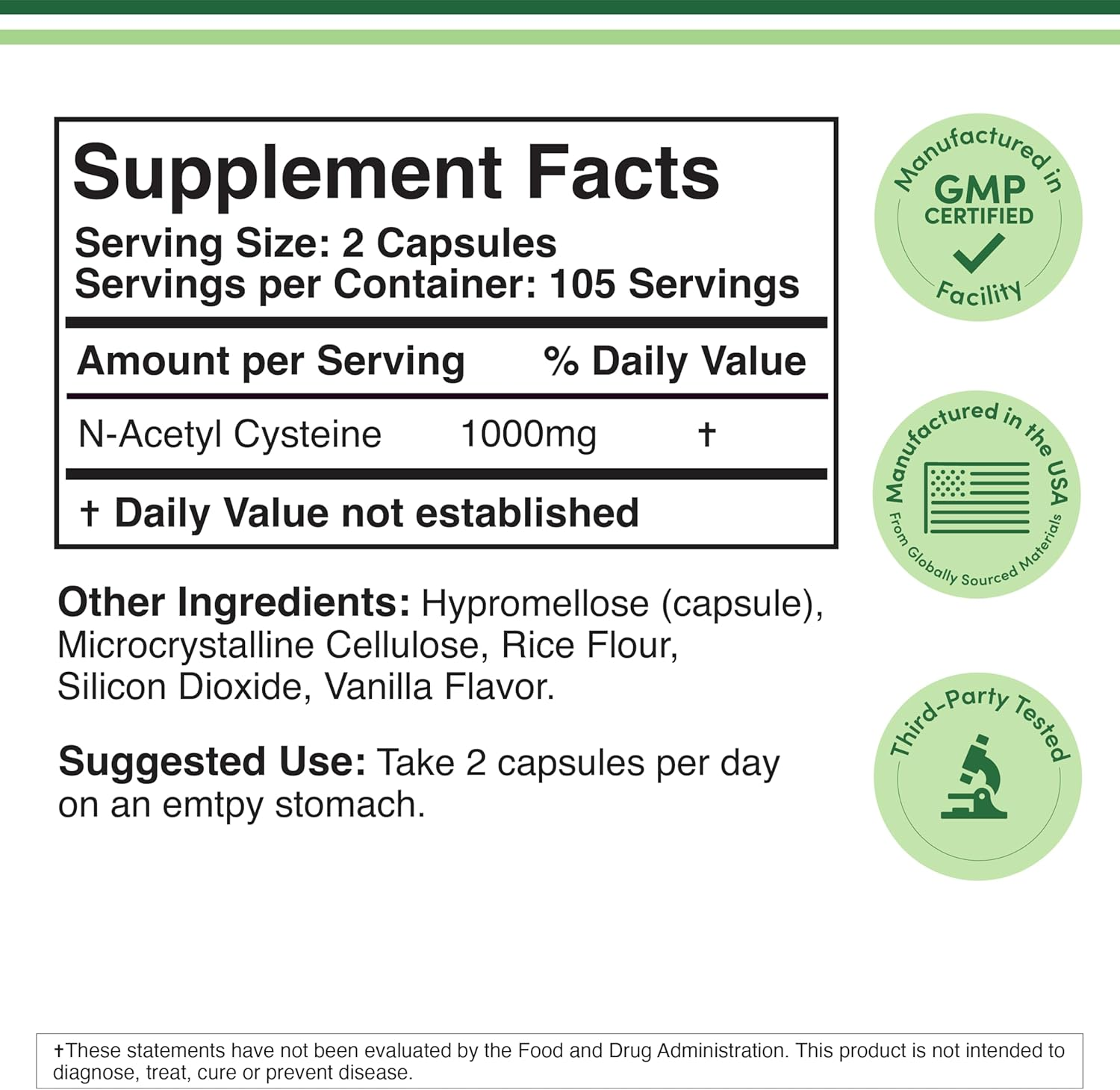NAC Supplement (N-Acetyl Cysteine) 1,000Mg per Serving, 210 Capsules (Third Party Tested, Manufactured in the USA) by Double Wood Supplements image number 3