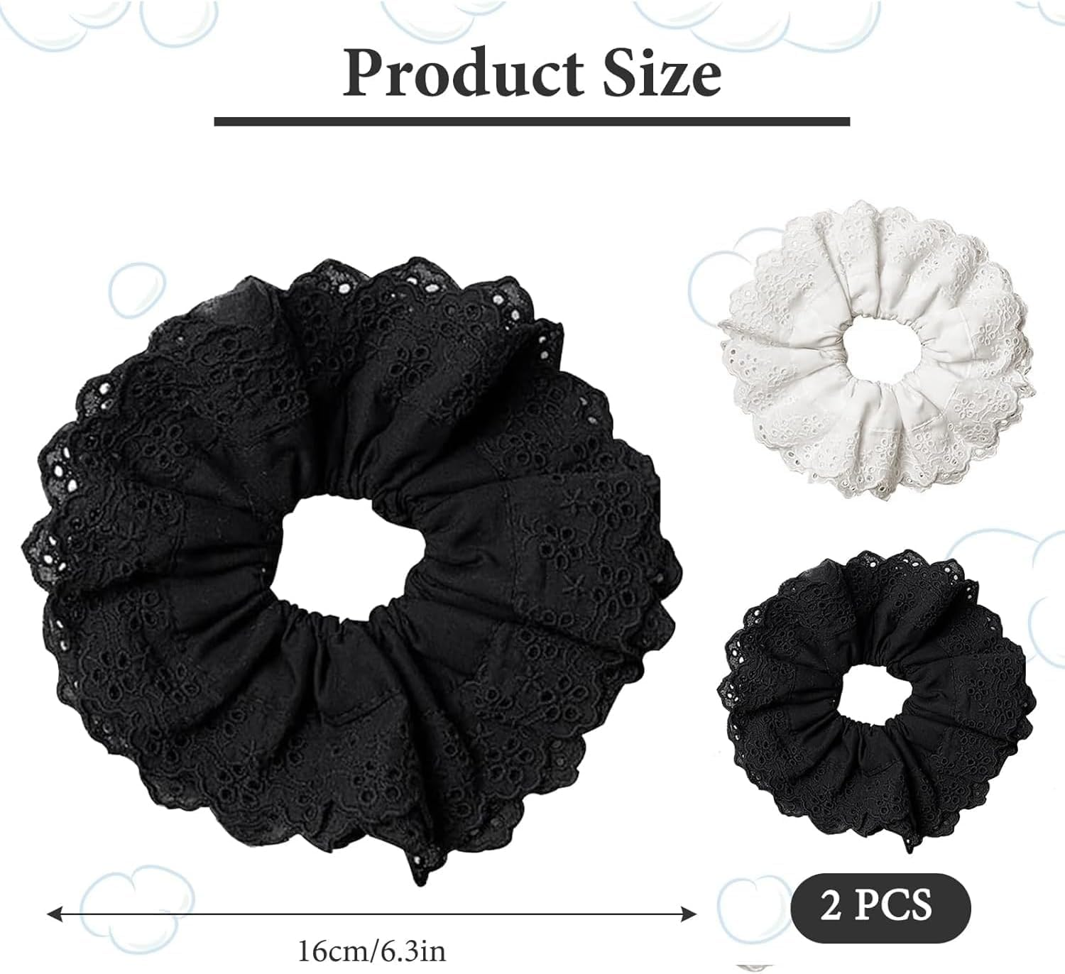 Large Lace Hair Scrunchies, 2Pcs White Lace Scrunchies Large Hair Scrunchies, Lace Double Layer Fancy Satin Hair Scrunchies image number 6