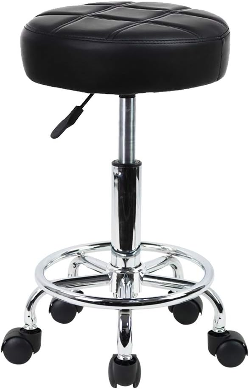 KKTONER round Rolling Stool Chair PU Leather Height Adjustable Swivel Drafting Work SPA Shop Medical Salon Stools with Wheels Office Chair Small (Black)