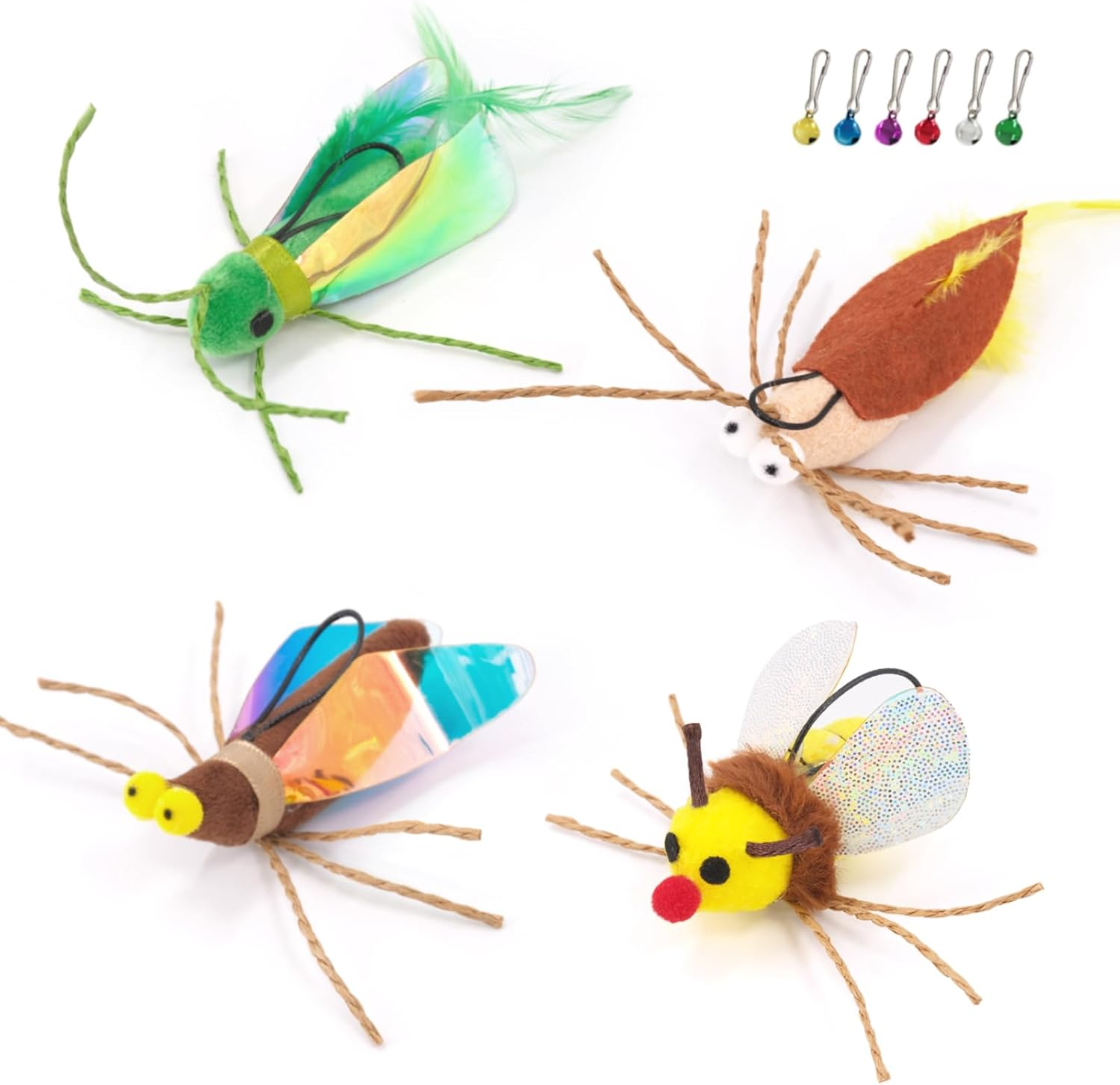 SONGWAY Cat Bug Toy Wand - Interactive Insect Cat Toys with Retractable Teaser Wand and 4 Pcs Bug Toy Feather Replacements for Cats Kittens
