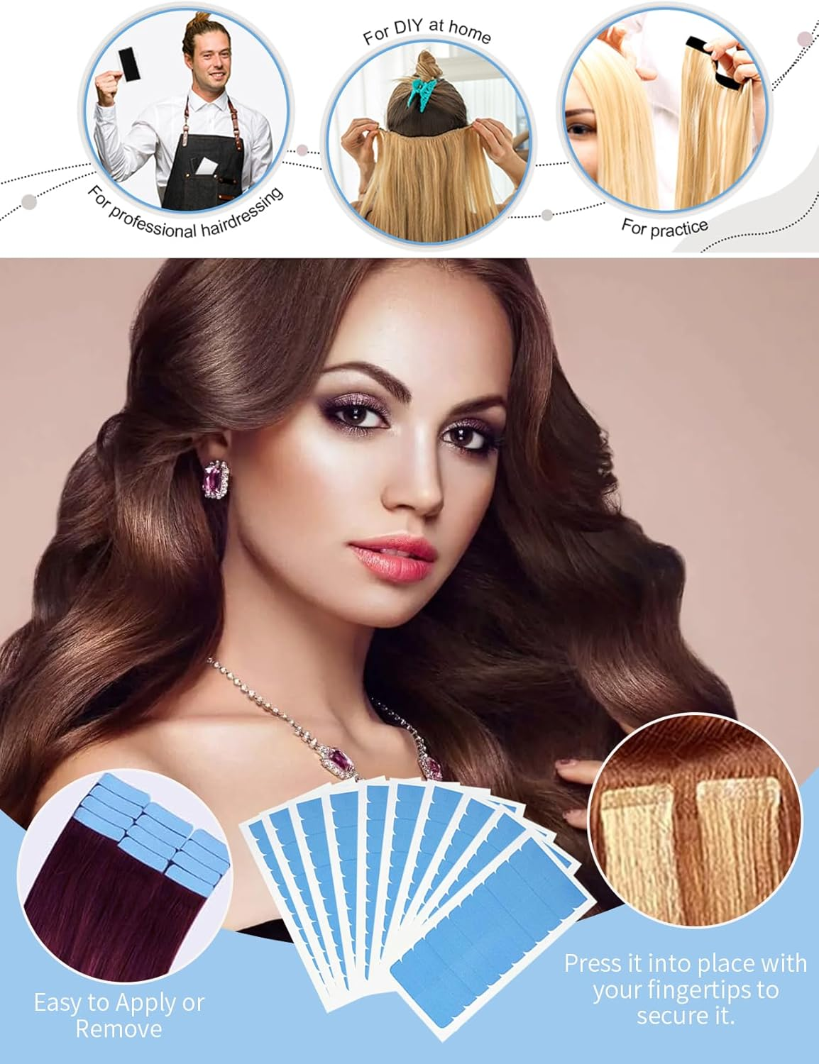 120 Pieces Hair Extension Tape Tabs Double Sided Extension Tapes, Hair Shop Smart Tabs Tape-In Hair Extension Tape for Replacement, Professional Strong No-Residue Bonding Tapes (4Cm X0.8Cm) (120PCS) image number 5