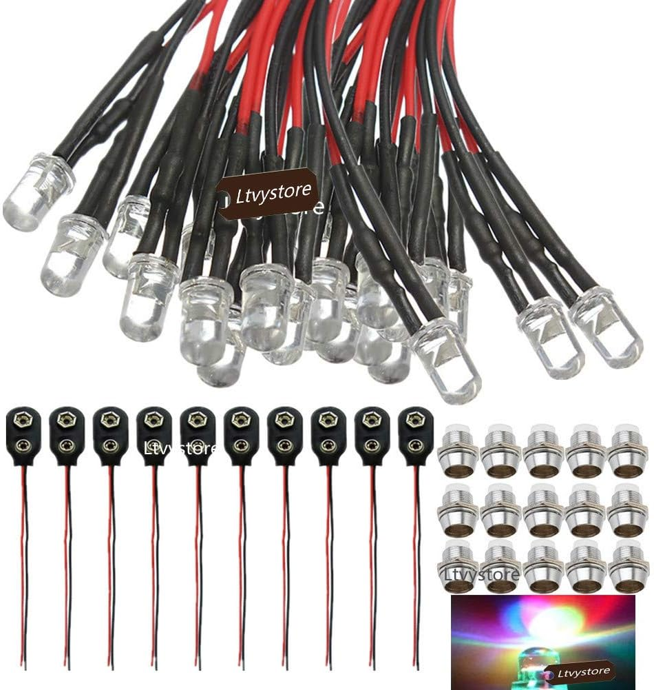 5MM 3Volt Prewired LED Diode 6 Colors LED Lamp Light Bulb Emitting Diodes + 5MM LED Clip Holder Panel Mount Black