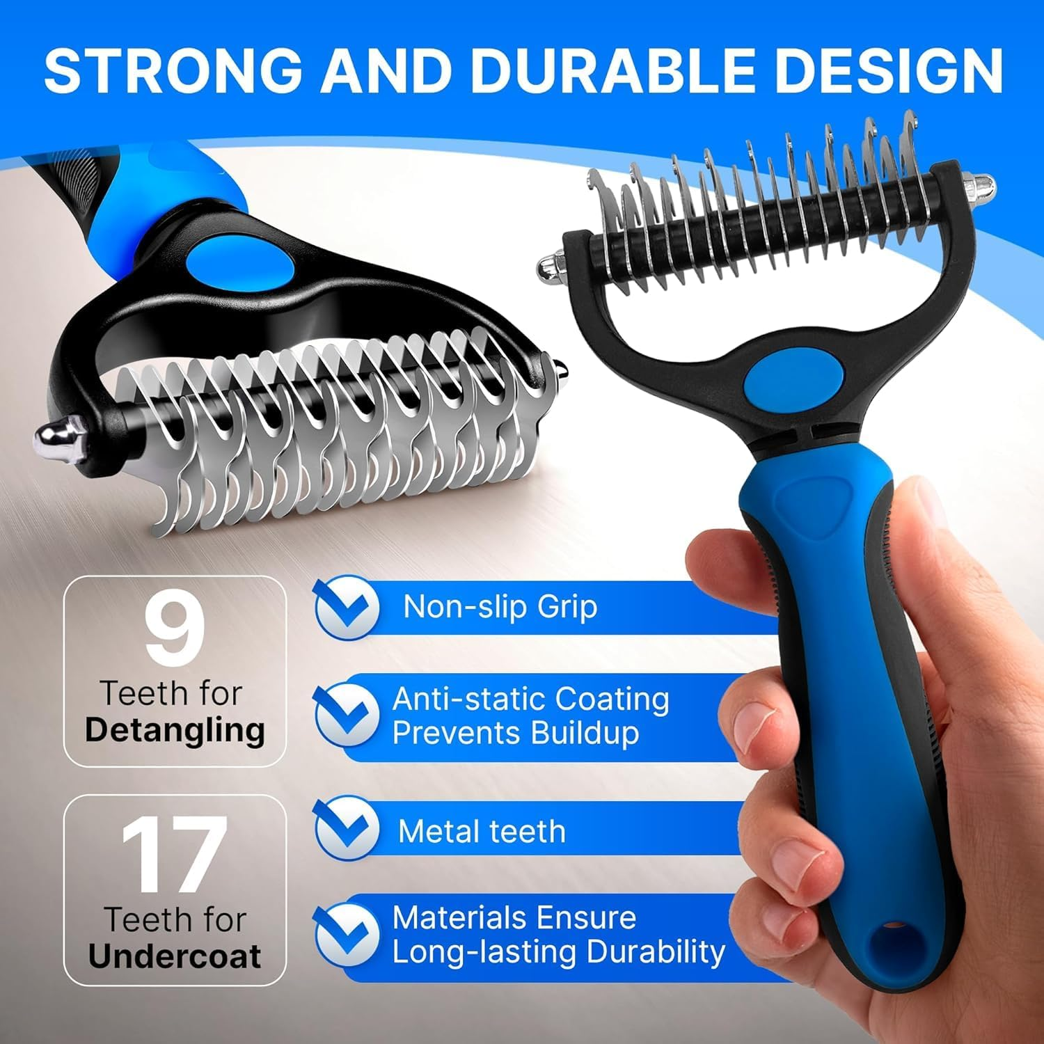 Dog Rake Brush for Shedding &ndash; Undercoat Rake for Long Haired Dogs &ndash; Reduces Loose Fur and Mats by 95% image number 1