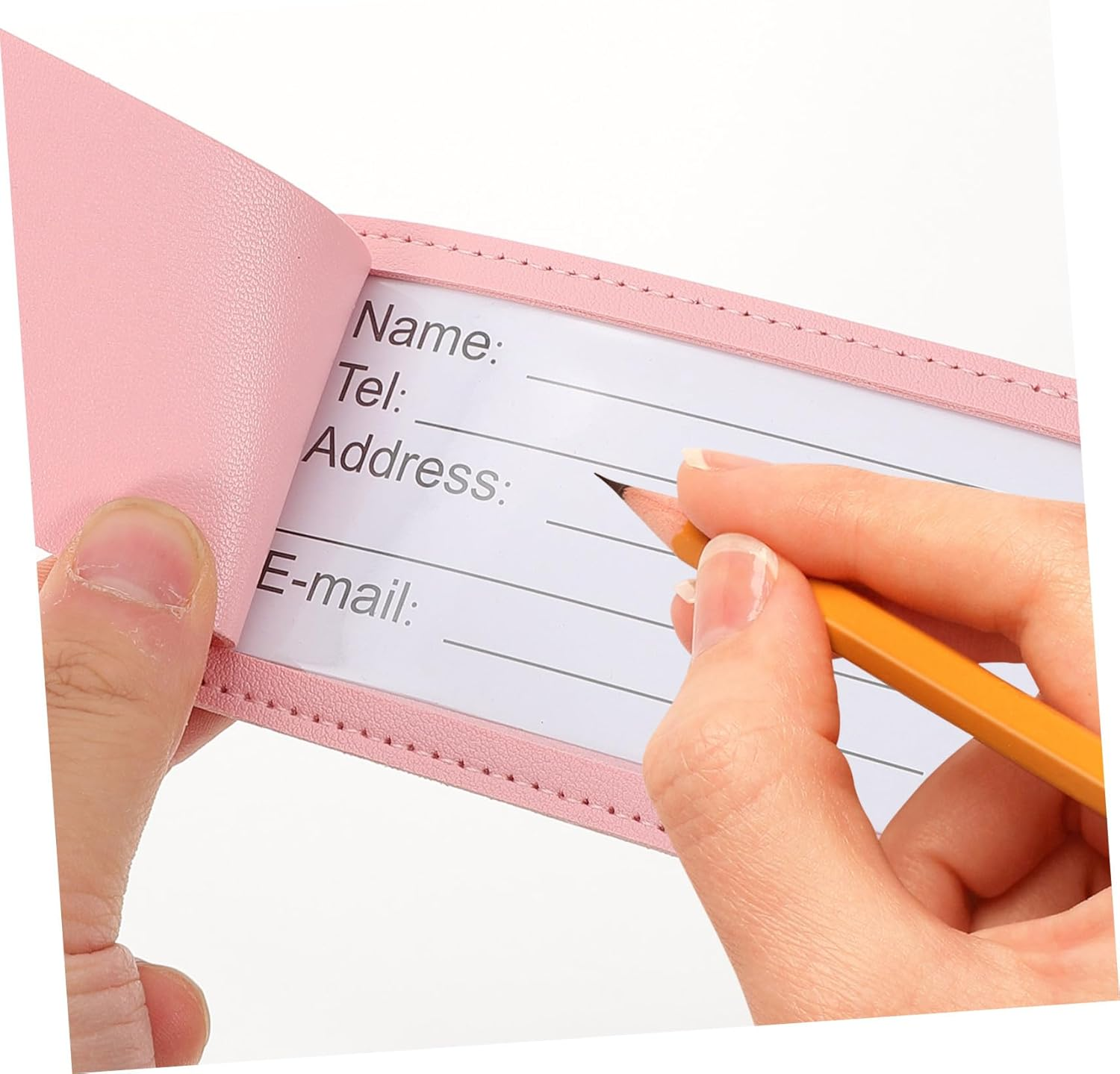 MOKKHNB 2Pcs Thickened PU Leather Luggage Hanging Name Tag Pink Suitcase Id Holders with Buckle for Travel Bags Lightweight Travel Tags for Easy Baggage Identification image number 6