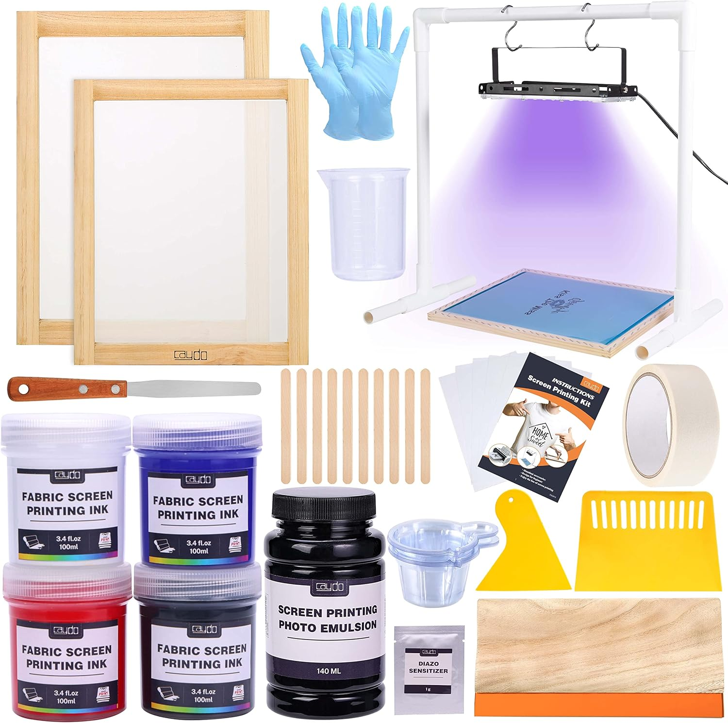 Caydo 46-Piece Screen Printing Kit with 4 Color Ink, 2 Size Frames and LED UV Exposure Lamp image number 3