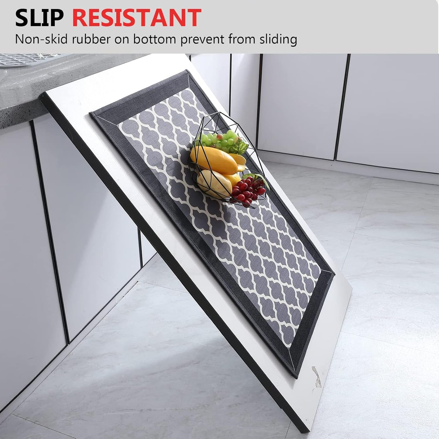 Non Slip Absorbent Kitchen Floor Mat for Standing Front Sink - Non-Skid & Comfort Kitchen Rugs and Mats, Door Mat for Laundry, Kitchen (Black Flower, 44 * 75+44 * 148 Cm) - Caramel image number 5