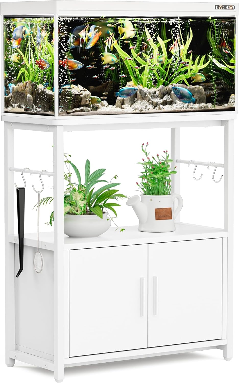 DEWEL Aquarium Stand, Fish Tank Cabinet Stand with 3-Tier Storage, Heavy Duty Terrarium Stand Rack for Home Office, Lbs Load Capacity 60 X 30 X 70Cm (L X W X H), White