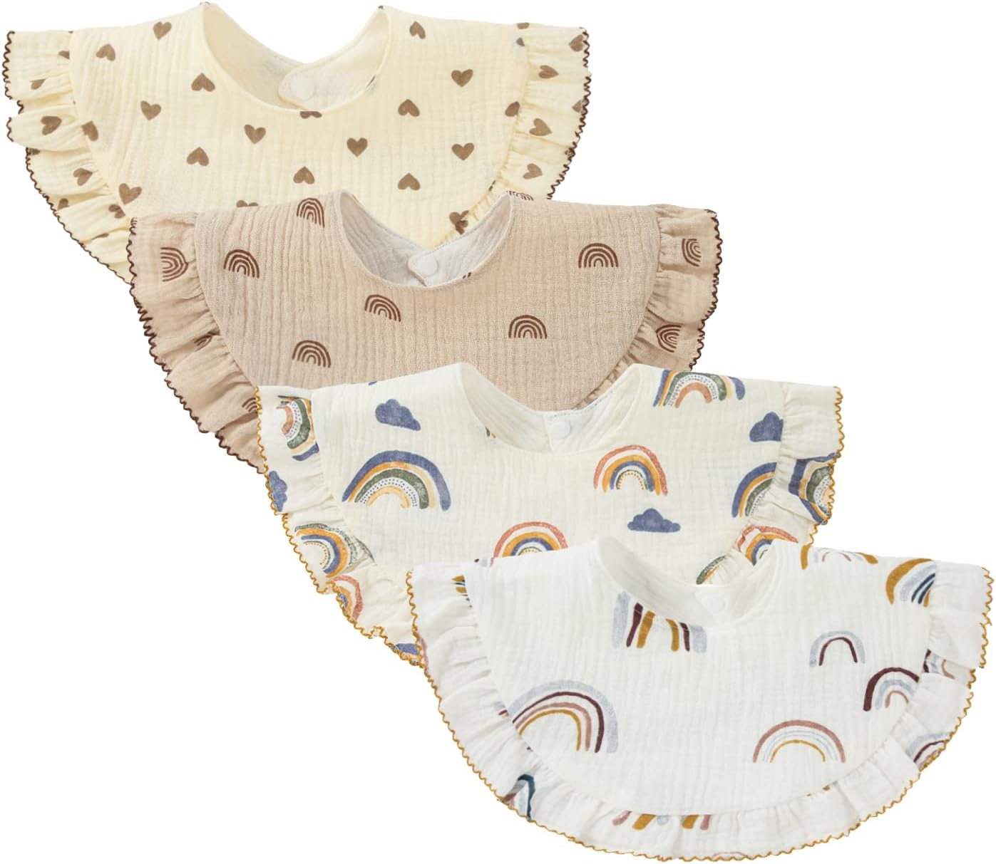 Nishine 4 Pcs Unisex Baby Muslin Bandana Drool Bibs 360 Degree Rotatable Cotton Teething Feeding Drooling Bibs for Boy Girl