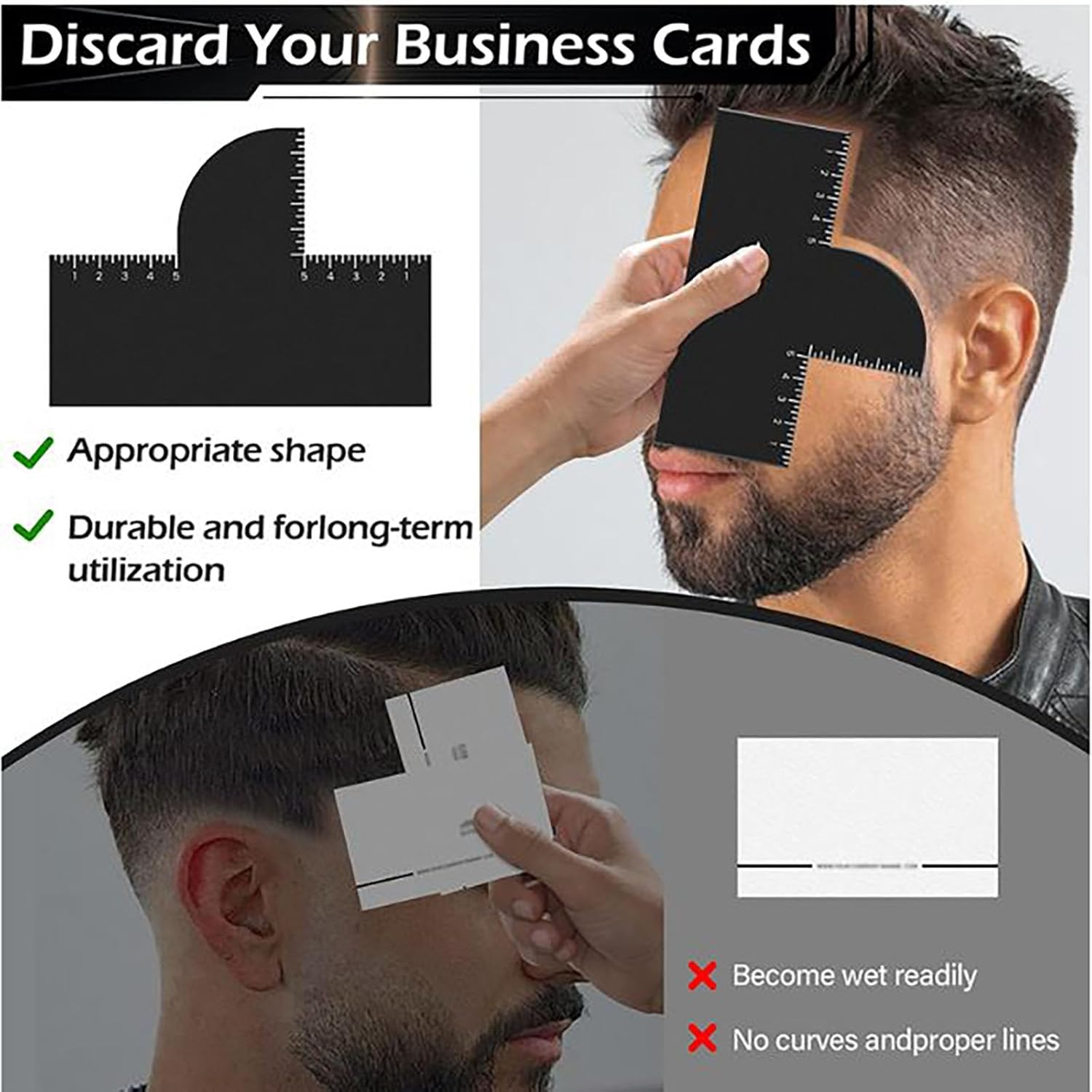 SYGELER Enhancement Card for Barbers | 3-In-1 Reusable Hairline Stencil for Fades/Beards/Edges | Precision Guide for Salon & DIY Haircuts