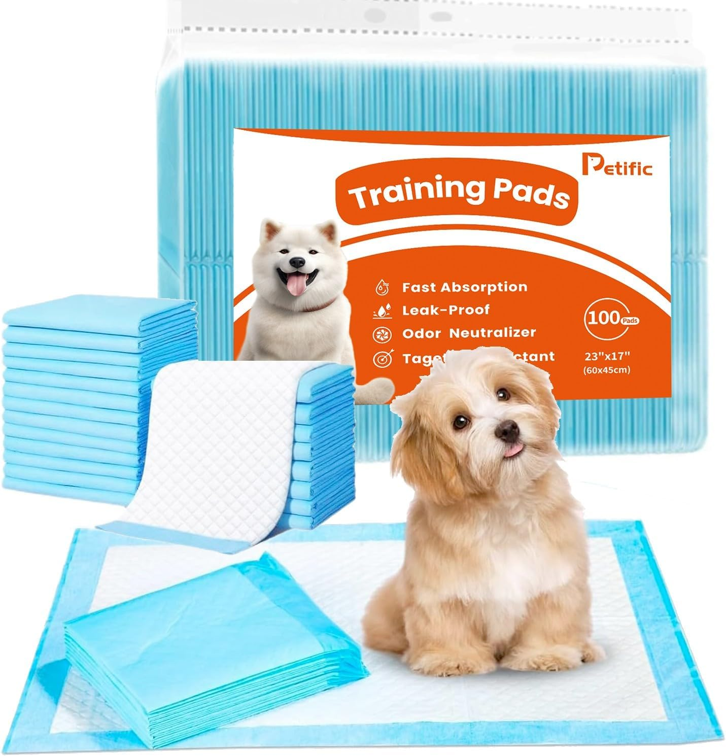 100 PCS Pet Training Pee Pads 18" X 24", Super Absorbent Disposable Dogs Diaper Pads Leak Pads, Fast Drying Pet Toilet/Puppy Potty Pee Mats for Dogs Cats Rabbits Pets - Blue (45*60Cm) image number 3