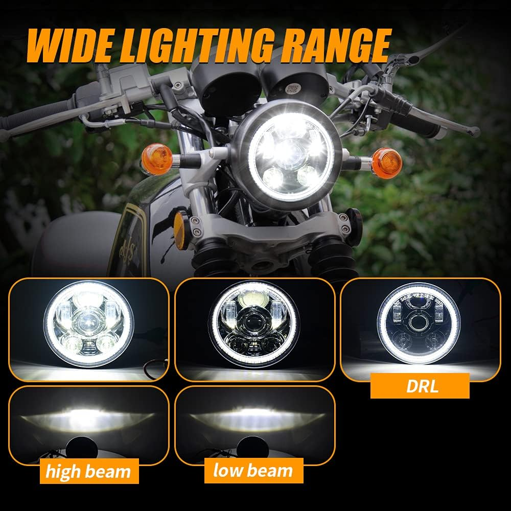 5-3/4 5.75 Inch LED Motorcycle Headlight Compatible with Harley Davidson Sportster Dyna Low Rider Street Bob Lron 883 1200 Softail Wide Glide Triple Headlamp - Black image number 5