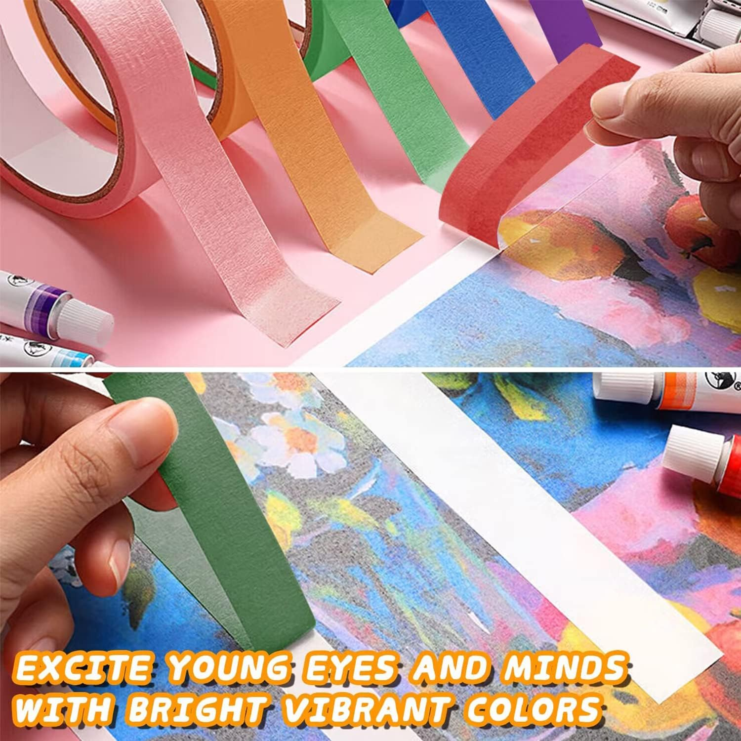 Colored Masking Tape &ndash; 6 Roll Multi Pack &ndash; 66 Feet X 0.6 Inch of Colorful Craft Tape &ndash; Vibrant Rainbow Colored Painters Tape &ndash; Great for Arts & Crafts, Labeling and Color-Coding image number 6