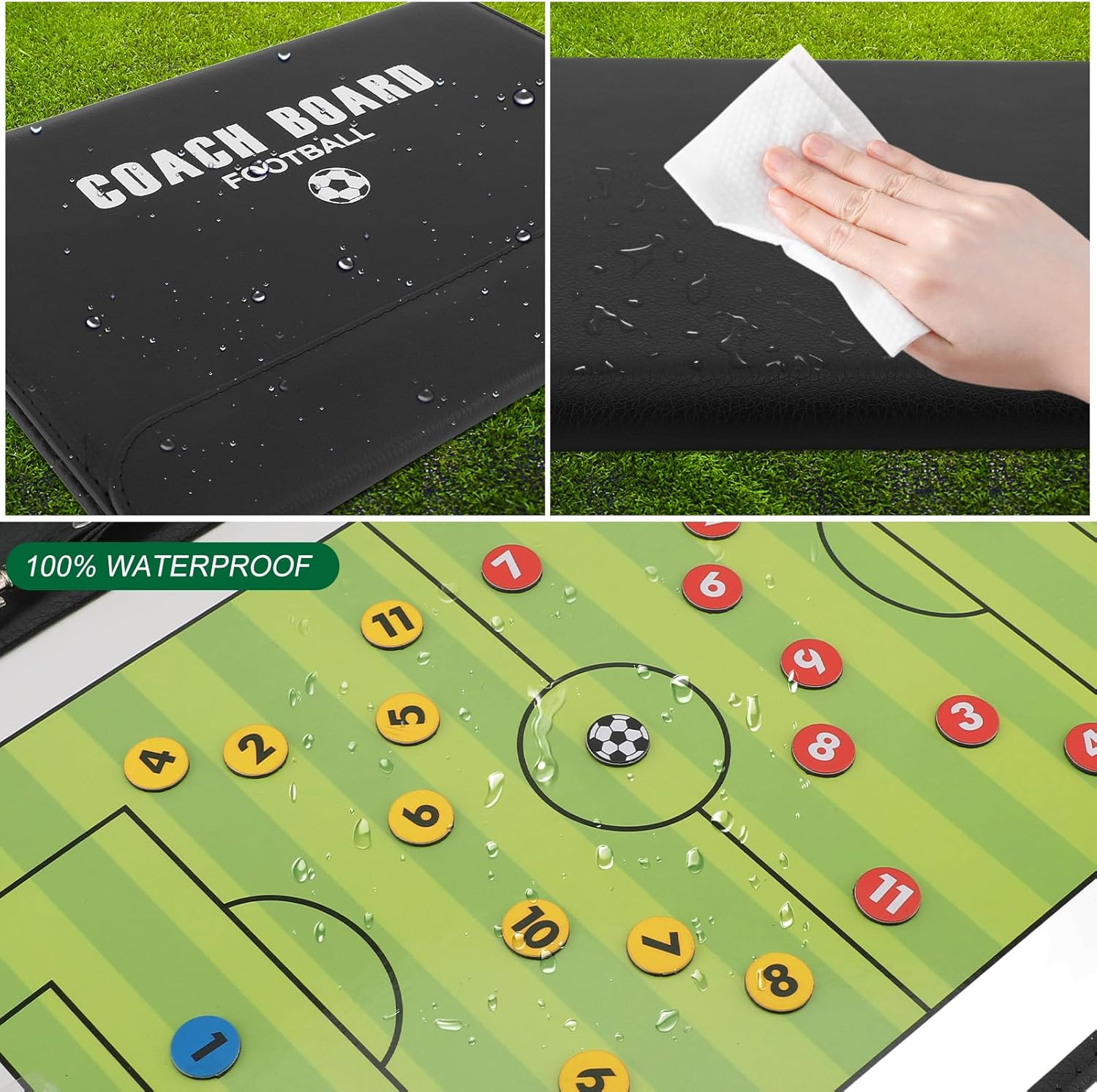 Dry Erase Soccer Lineup Board Folding Magnetic Soccer Coaching Board Clipboard with Marker Pen For image number 1