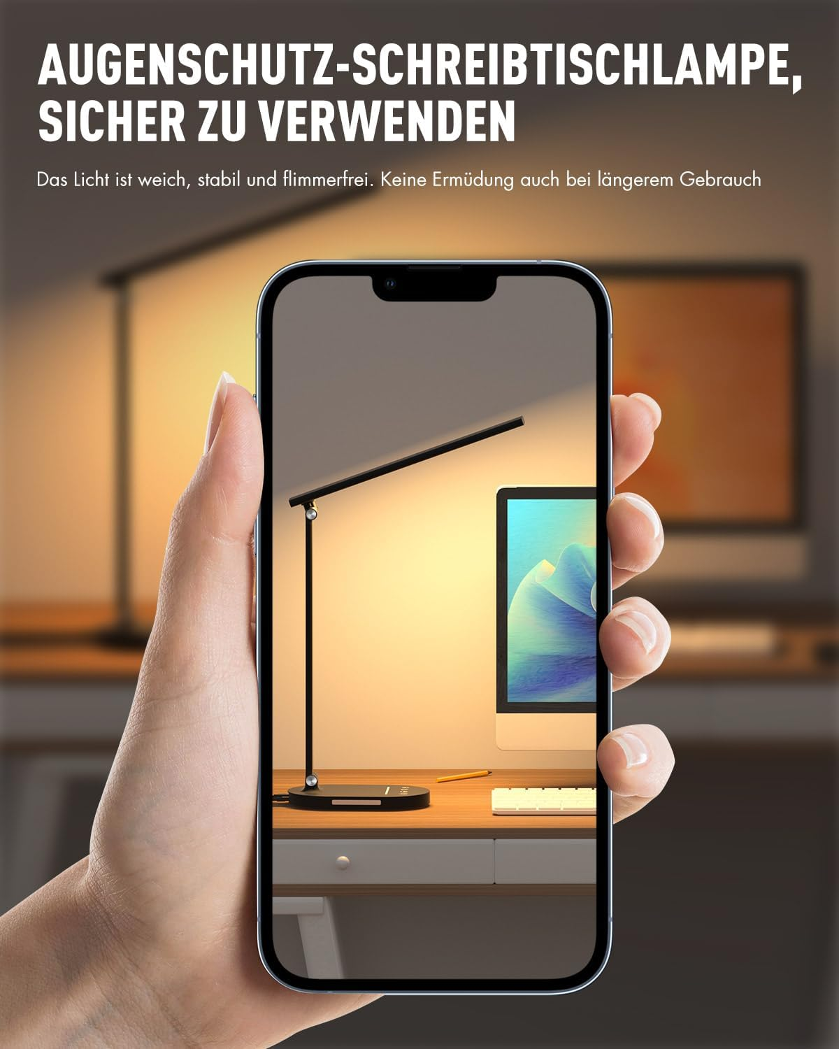 HASKARE Desk Lamp LED Dimmable Table Lamp, 5 Colour Modes and 5 Brightness Levels, Anti-Glare Eye Protection Desk Lamp, USB Charging Port, with 5V/2A Power Adapter - Schwarz Aufgewertet image number 7