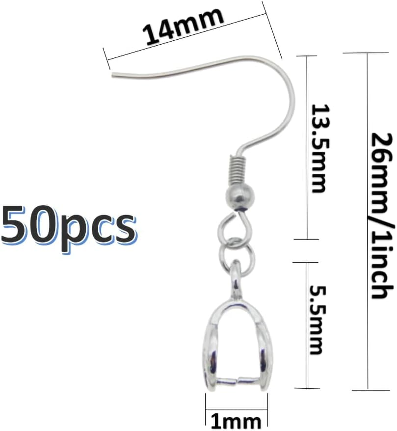 KJMYYXGS 50PCS Earring Hooks with Pinch Bails Clasp for DIY Earring Making (Silver) image number 3