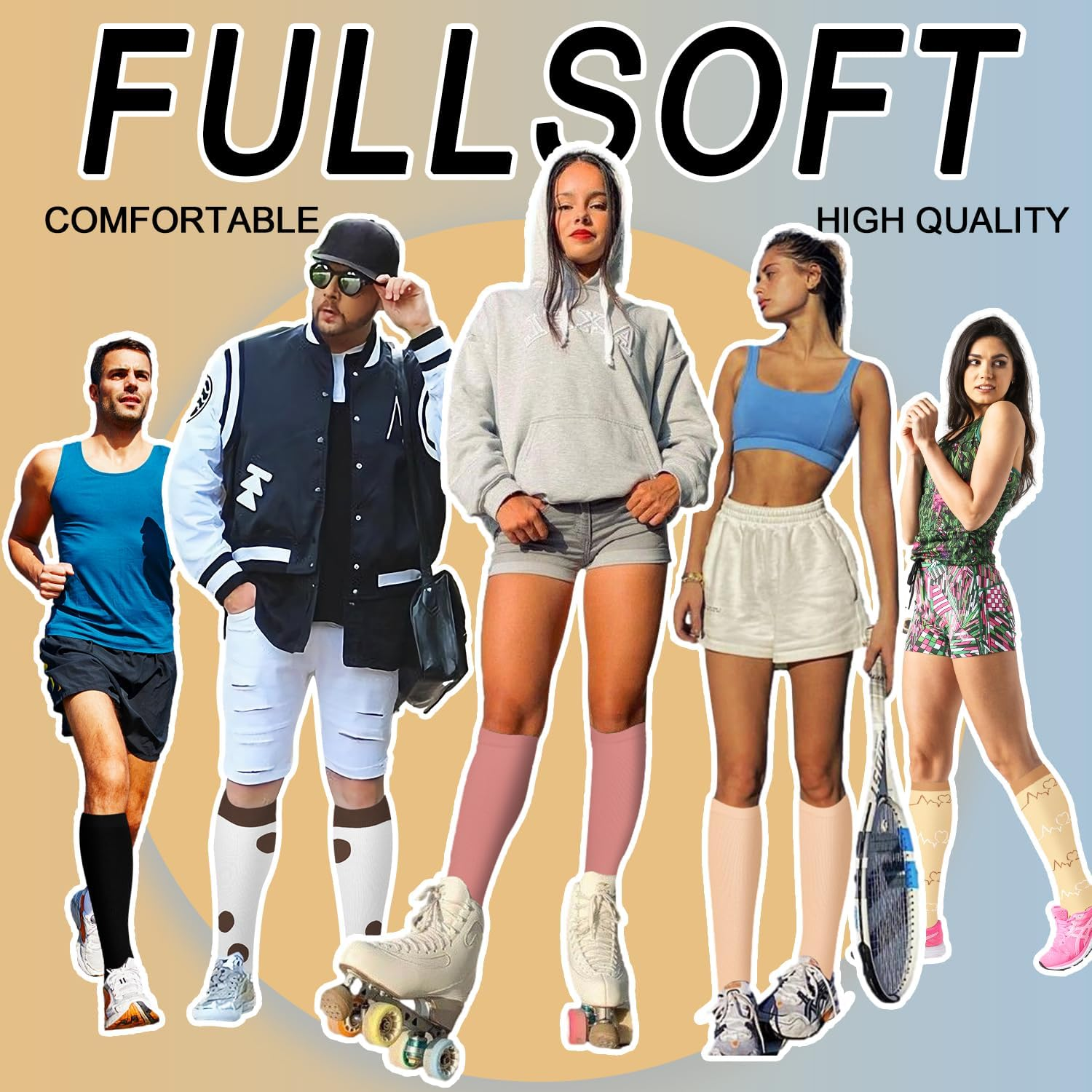 FULLSOFT 6 Pairs Compression Socks for Women and Men, 15-20 Mmhg Support Knee High Socks for Nurses,Athletic,Flying