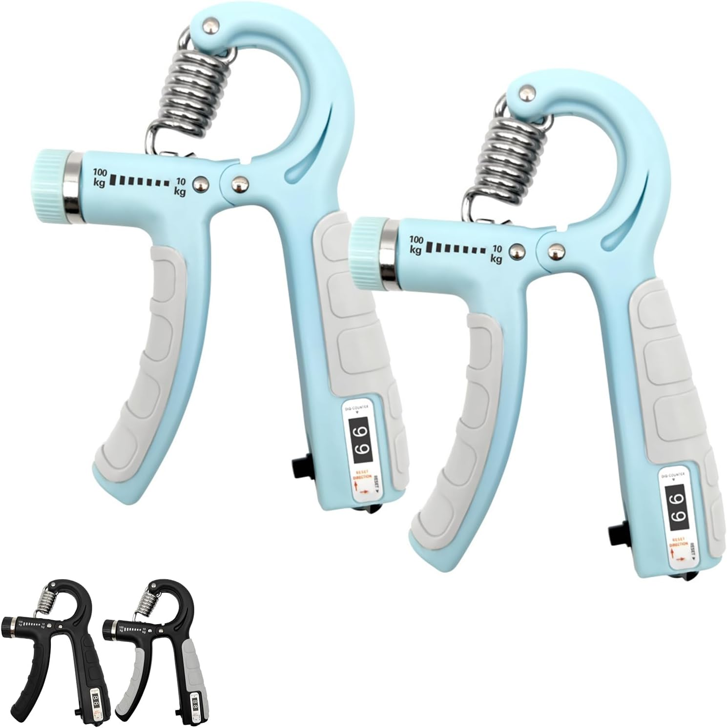 Grip Strength Trainer with 10-100Kg (22-220Lbs), Hand Gripper Strengthener with Counter, Adjustable Resistance Forearm Trainer, Exercise & Fitness Equipment 2 Pcs (Blue) image number 2