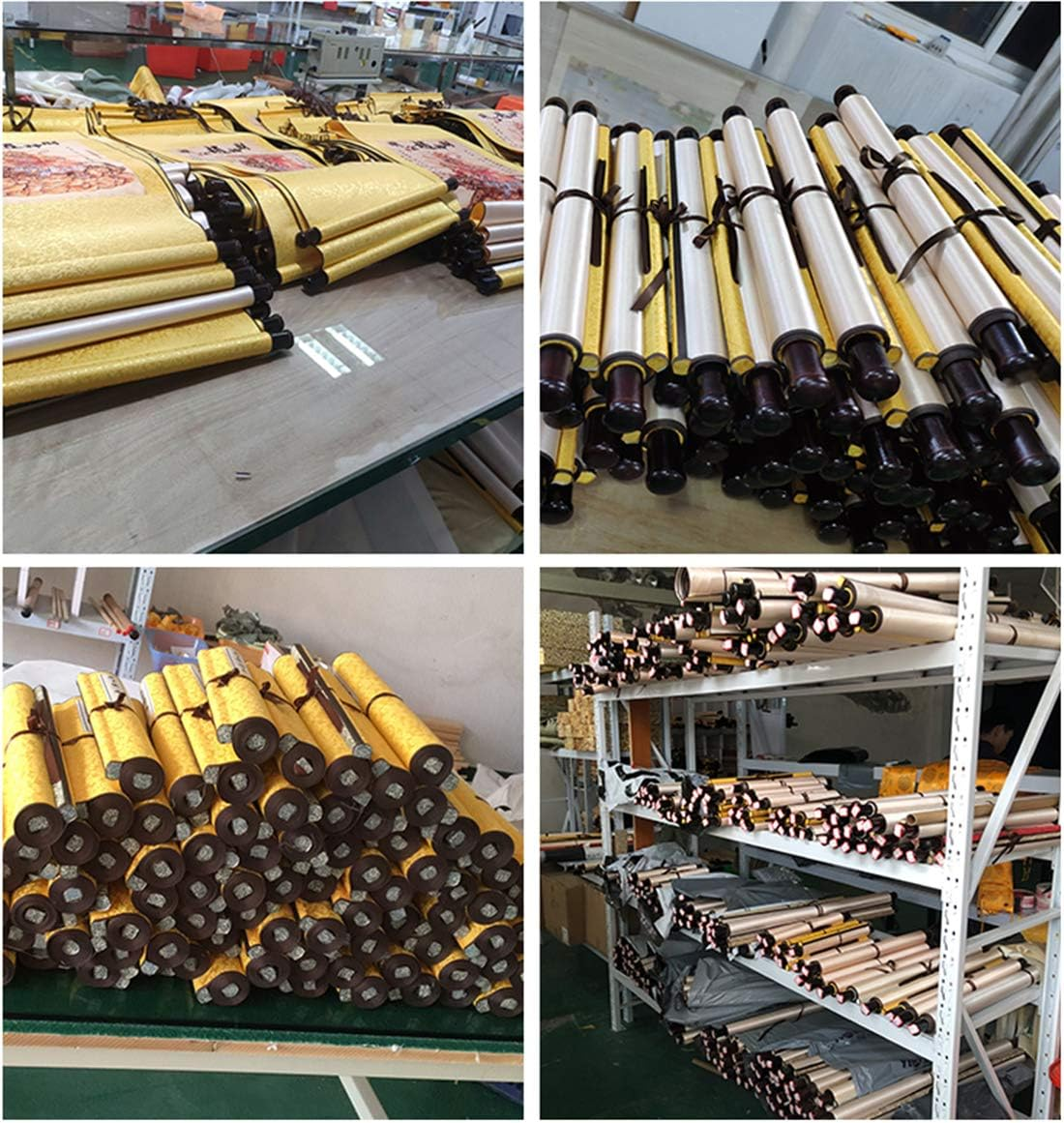 Zzooi Chinese Lucky Fengshui Painting Waterfall Golden Carps Wall Art Hanging Silk Painting Scroll,Feng Shui Decor - Golden image number 1