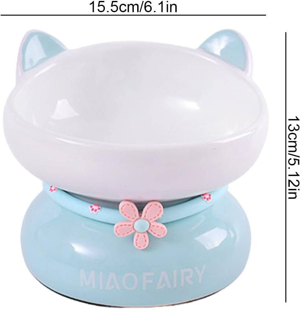 Yabauuop Ceramic Cat Food Bowls - 15 Degree Tilted anti Vomiting Cat Dog Water Bowl,Slanted Mouth, Raised Cat Bowls with Non-Sip Stable Base for Indoor Cats Kittens image number 4