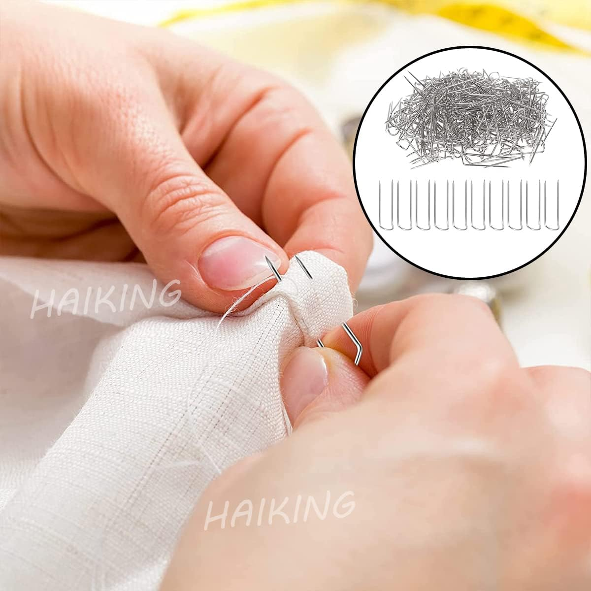 U-Shaped Sewing Pins, 50 Pcs Stainless Steel Fork Pins Double Blocking Sewing Pins for Sewing, Craft, DIY, Handmaking(23Mm/ 0.9 Inch) image number 5