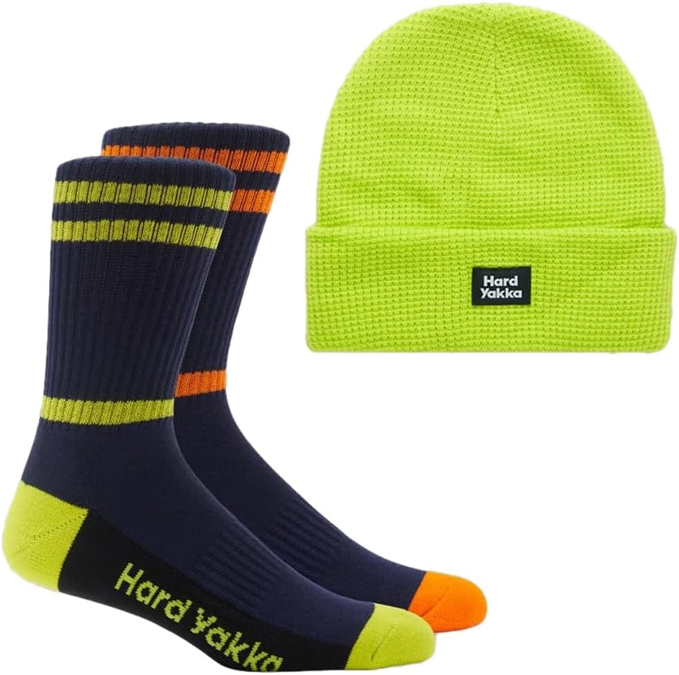 Hard Yakka Unisex Adult'S 3056 Sock (2 Pack) and Beanie Bundle