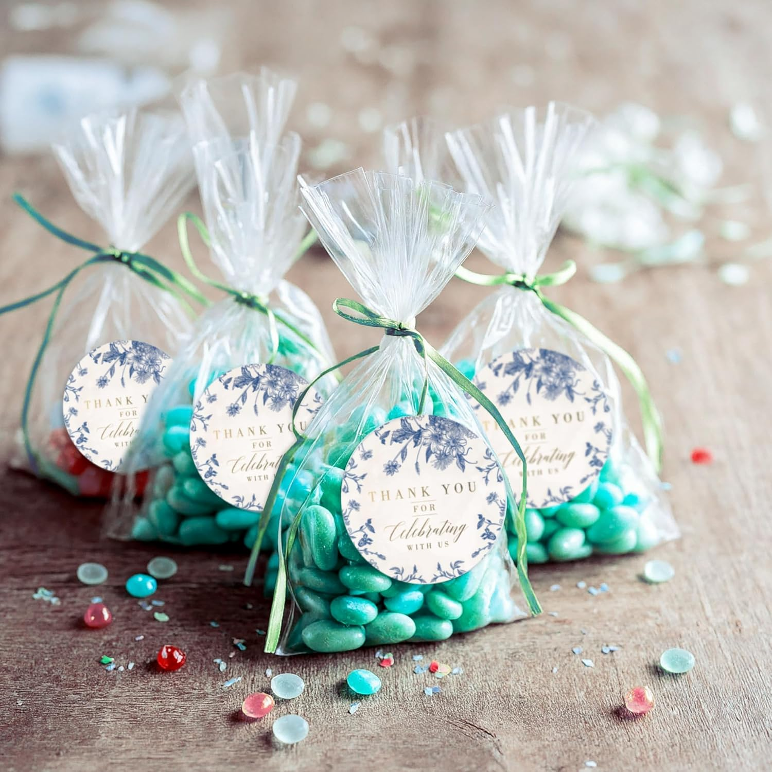 Mobiusea Creation Thank You for Celebrating with Us Stickers | Gold Foil Wedding Favor Stickers | 60Pcs Waterproof 2" Vintage Blue Floral Labels for Baby Shower, Bridal Shower, Parties image number 5