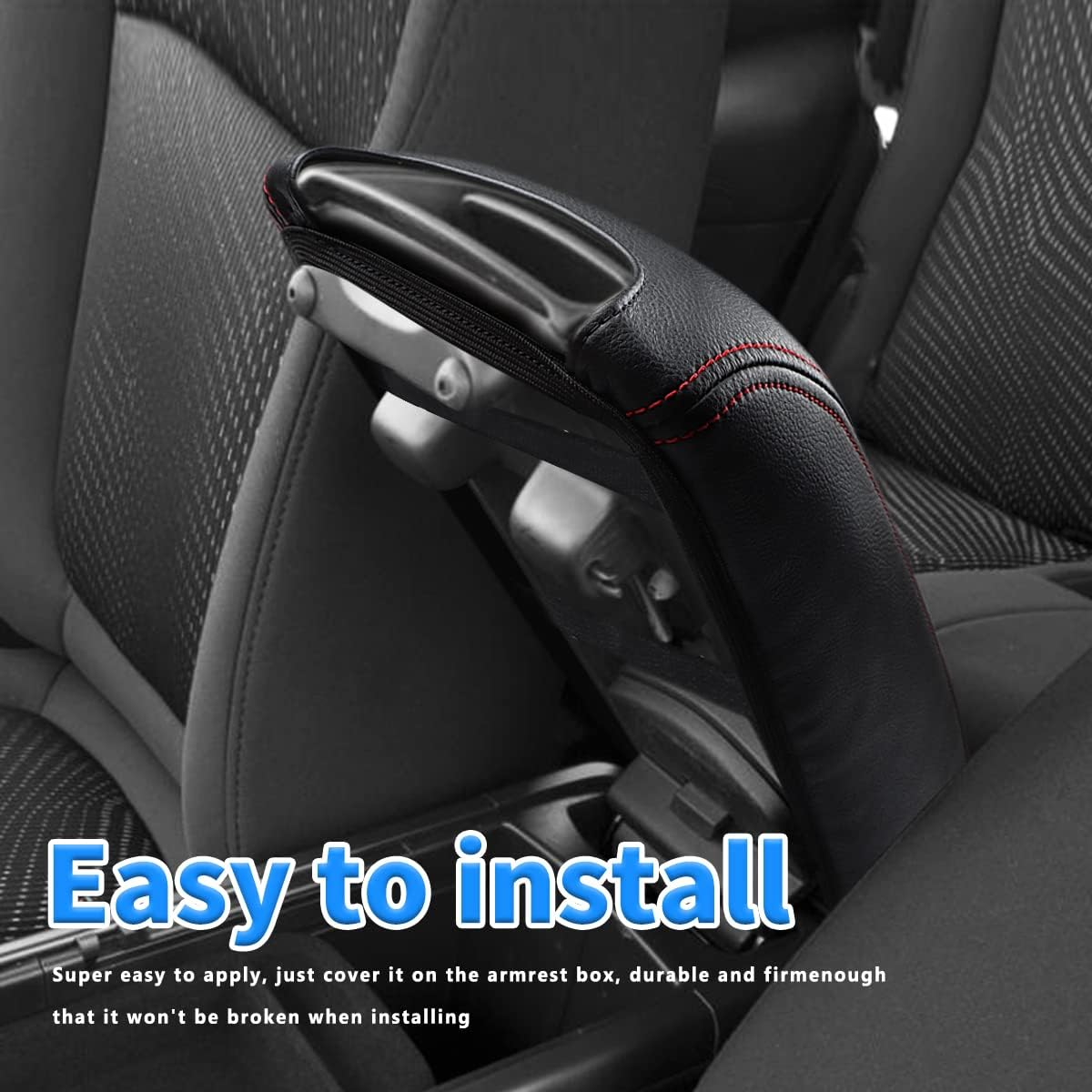 INTGET Center Console Cover for Dodge Journey 2011-2020 Middle Amrest Cover (Black Leather Red Stitches with Pattern) - Black Leather Red Stitches With Pattern image number 4