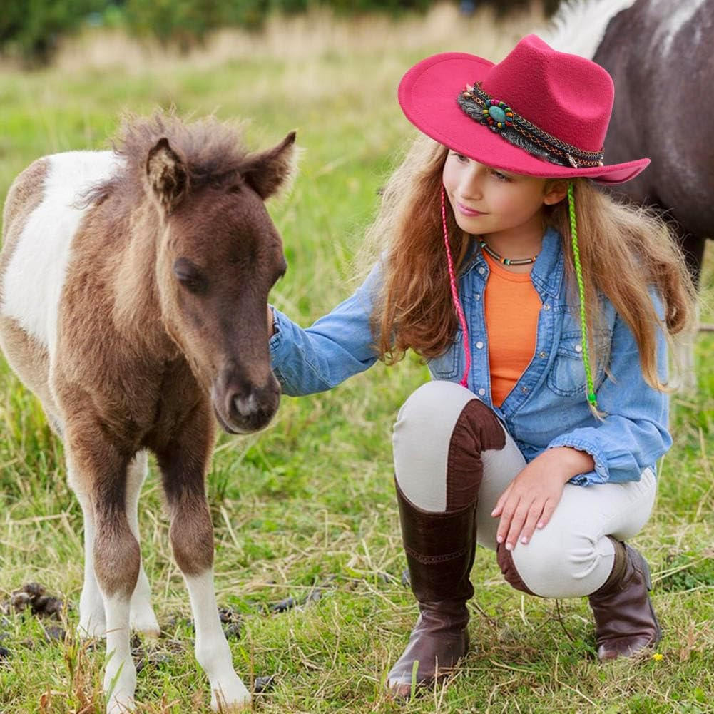 Kids Girls Boys Cowboy Hat Wide Brim Western Toddler Cowgirl Hat with Four Decorative Bands Felt Fedora Hat - Black image number 3