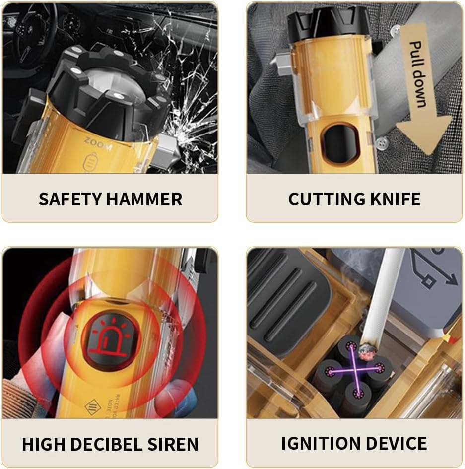 Car Safety Flashlight, Super Range Multi-Function LED Tactical Flashlight, Seat Belt Cutter, Siren, Ignition and Porwer Bank, Powerful Handheld Flashlight for Camping Emergency【Wildernex】 image number 2