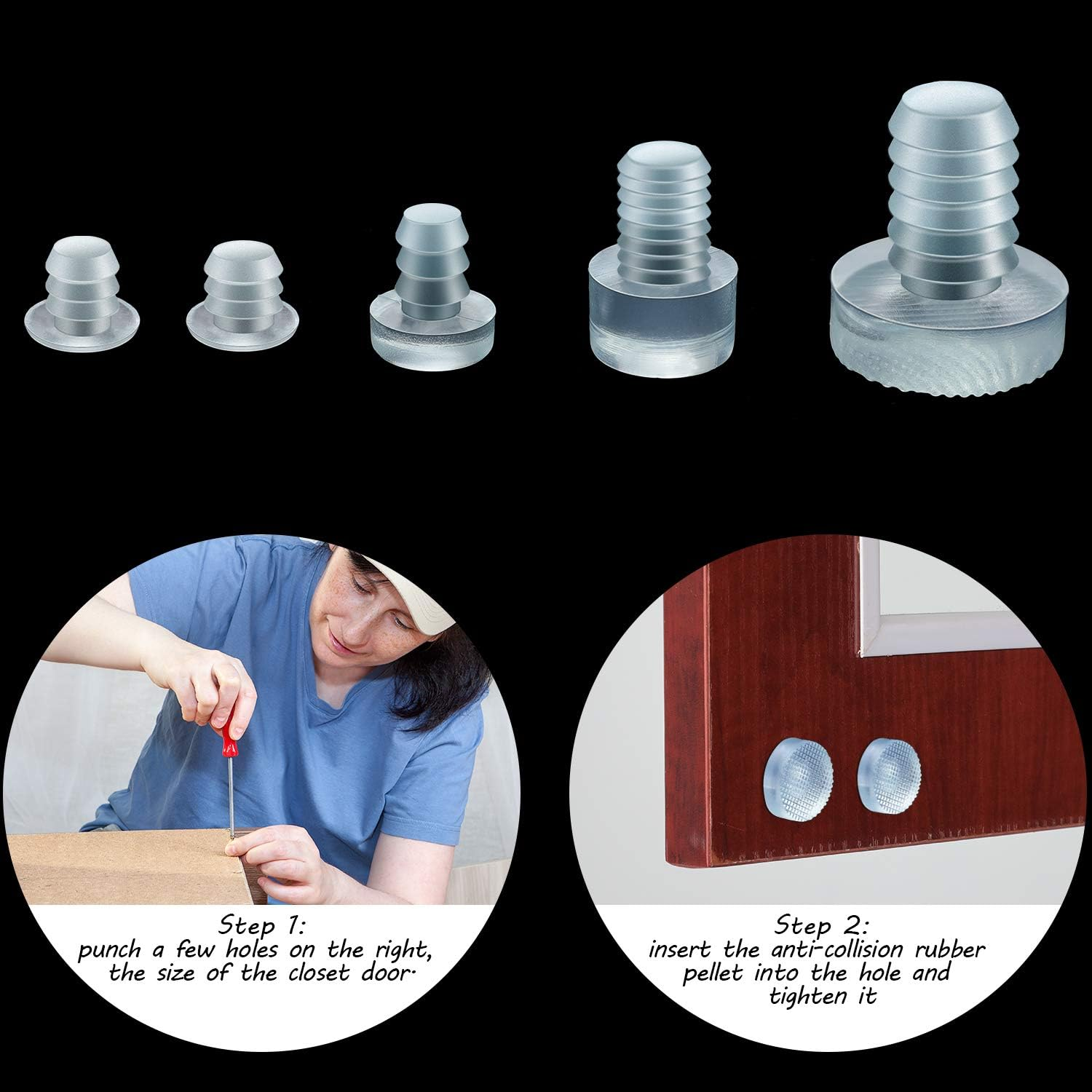 Glass Table Top Bumpers with Stem 5 Size Clear Rubber anti Slip Pads Non Adhesive Glass Table Rubber Grippers for Furniture Cabinet Door(150 Pieces) image number 1