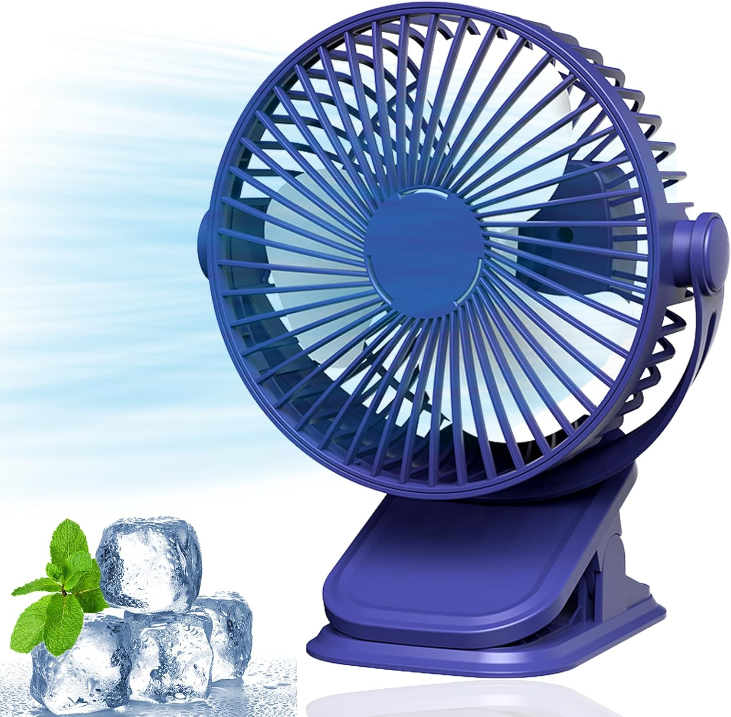 Wakouter Portable Clip on Fan, USB Rechargeable Mini Personal Cooling Fan, with LED Lights, 5 Speed 360&deg; Rotate Stroller Fan, for Office, Stroller, Bedroom and Camping (Pink)