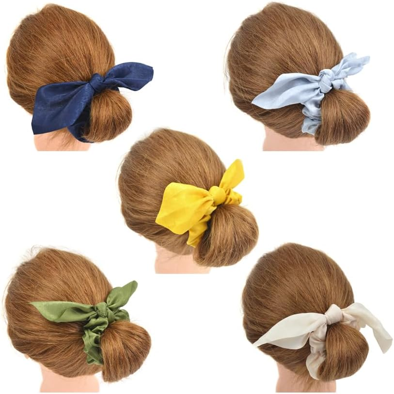 5 Colors Bow Hair Scrunchies Elastic Hair Ties Ponytail Holder Scrunchies with Bow Accessories for Women image number 3