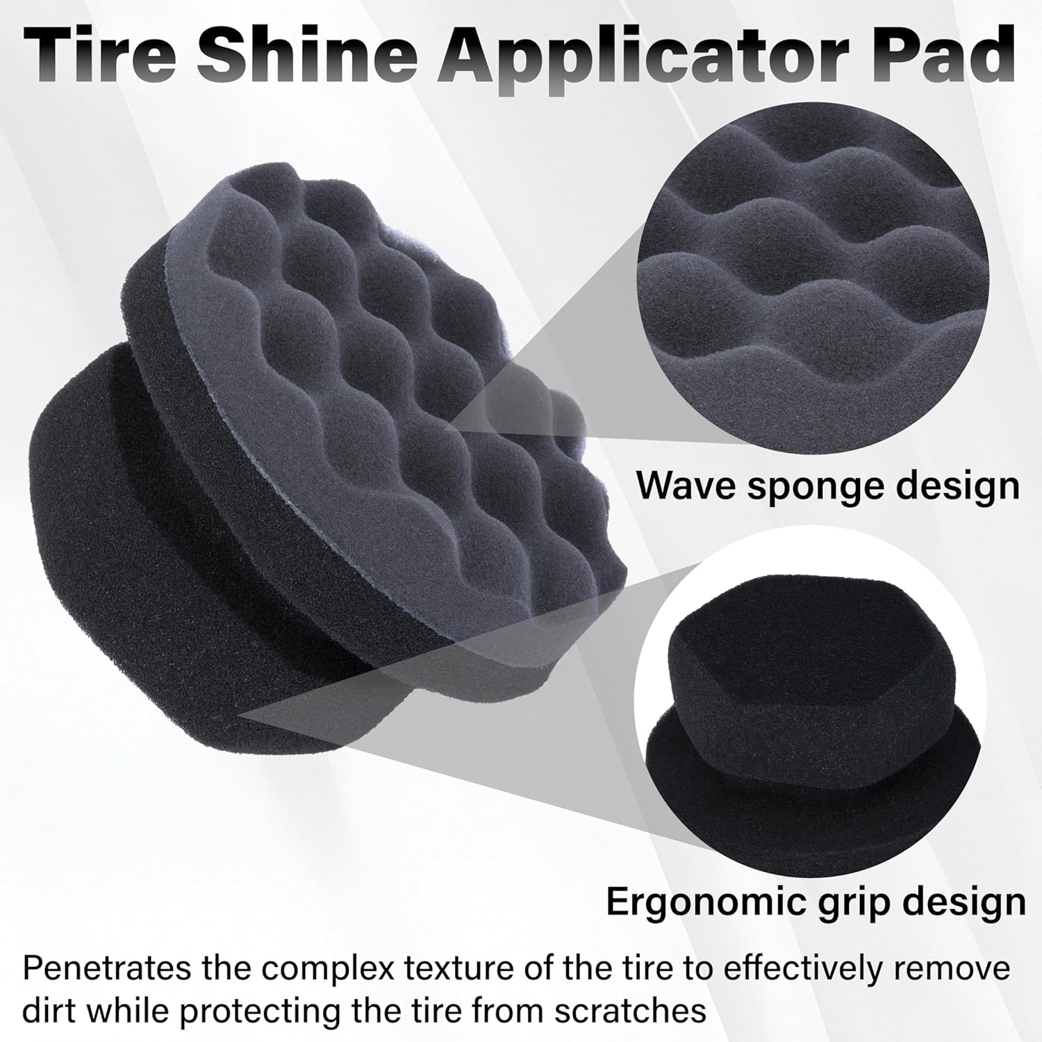 2 PCS Tire Shine Applicator Pad, Hex Grip Tire Dressing Applicator, Reusable Tire Foam Sponge, Tire Shine Brush, Car Detailing Sponge for Rubber Tires, Vinyl & Plastic Trim image number 2