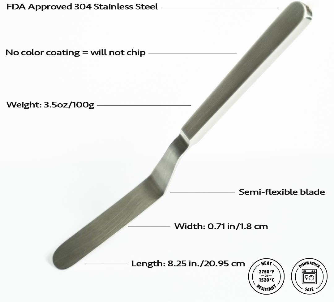 Chef'S Offset Spatula for Plating, Decorating, Cooking, Icing, Spreading, Natural Matte Stainless Steel 304.