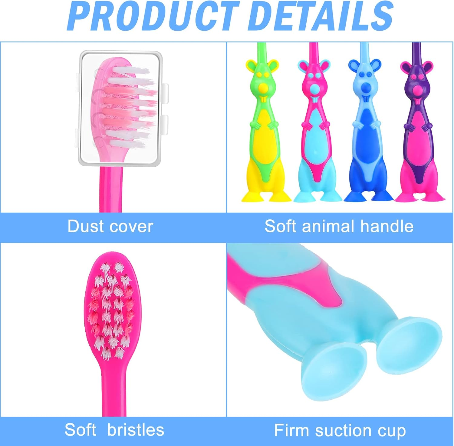 Gerrii 400 Pcs Kids Toothbrush Bulk Soft Lovely Little Kangaroo Toothbrush for Kid with Covers Suction Cup Individually Wrapped Cute Toothbrushes for Children Toddler Home School Camp Daycare Travel image number 1