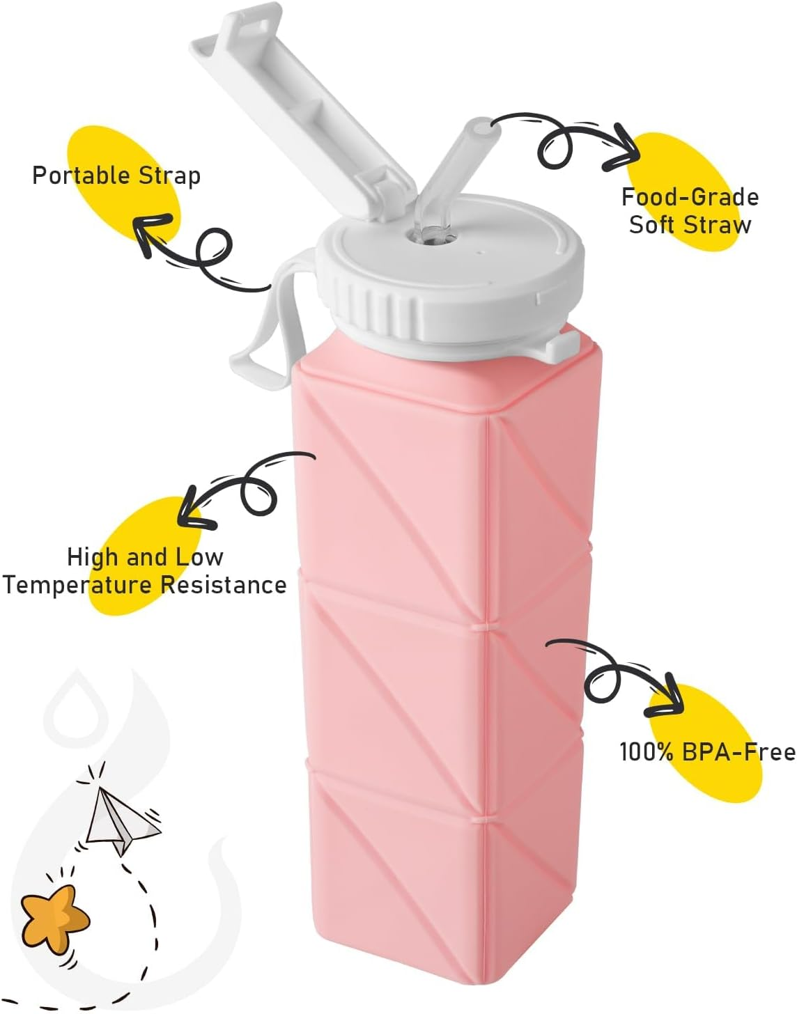 2 Pieces Collapsible Water Bottles 620Ml - Foldable & Reusable BPA Free Travel Water Bottles, Must-Have Travel Accessories for Travel, Sports & Kids | Foldable Water Bottle Set in Green & Pink image number 3