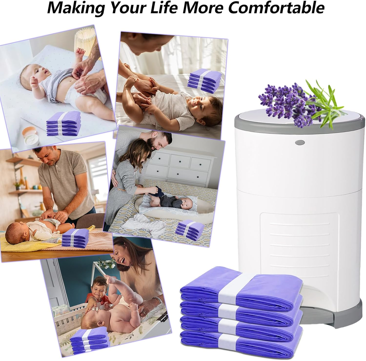 Diaper Pail Refills Bags 4 Pack Compatible with Dekor plus Diaper Pail Liners Diaper Refill Liners Holds up to 2320 Diapers image number 5