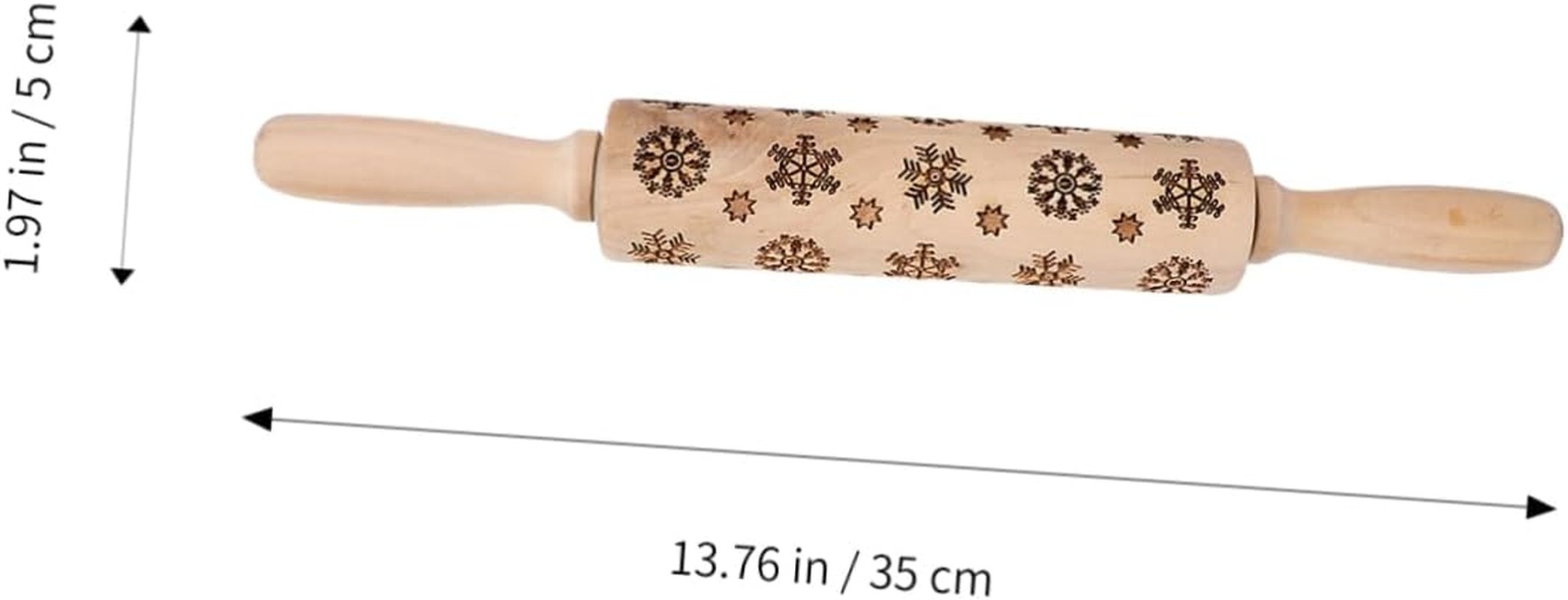 Snowflake Print Rolling Pin Wooden Christmas Embossing Roller Non-Slip Handle for Baking image number 5