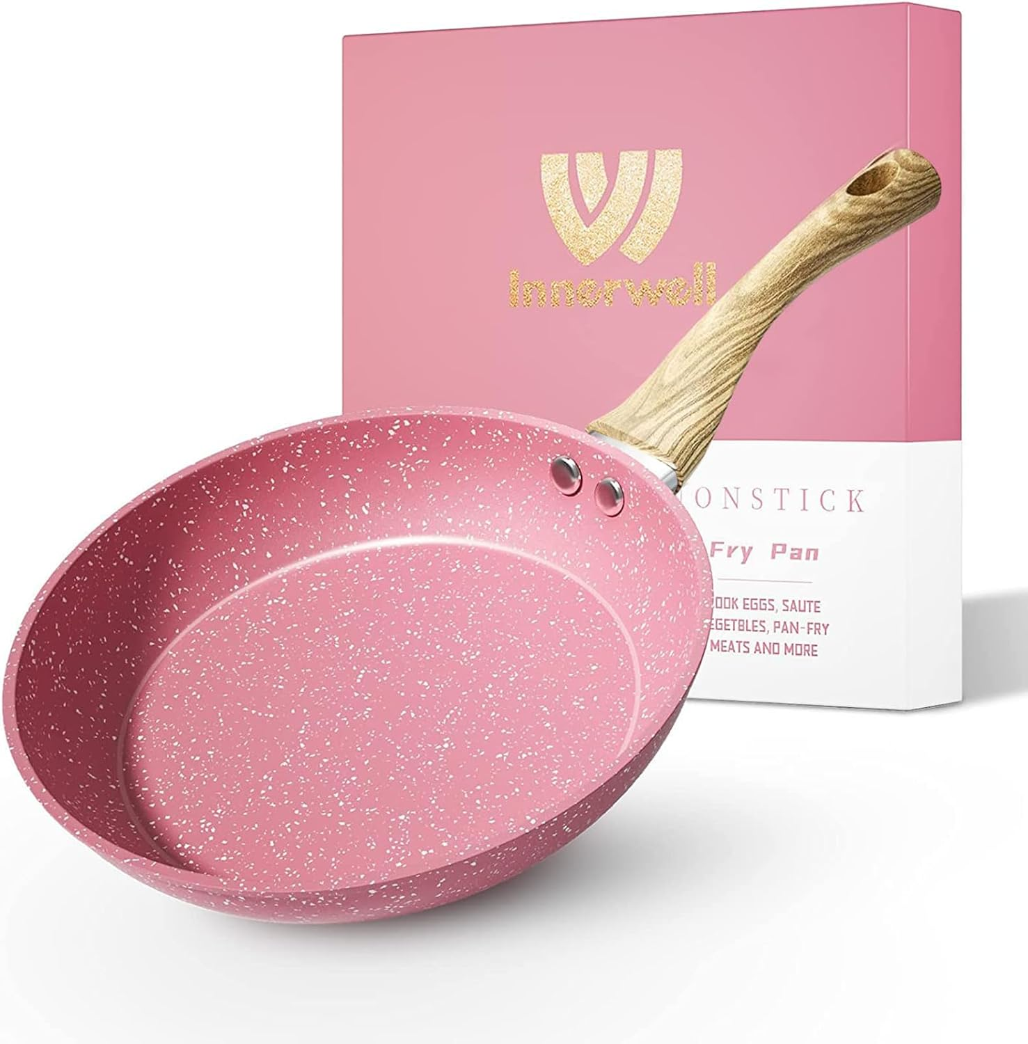 Frying Pan Nonstick, 24 CM Pink Egg Pan, Non Stick Fry Pan 100% PTFE Pfoa-Free Omelet Pan, Toxin-Free Skillets Stone Cookware, Anti-Warp Base with All Stove Tops Available, Induction Compatible