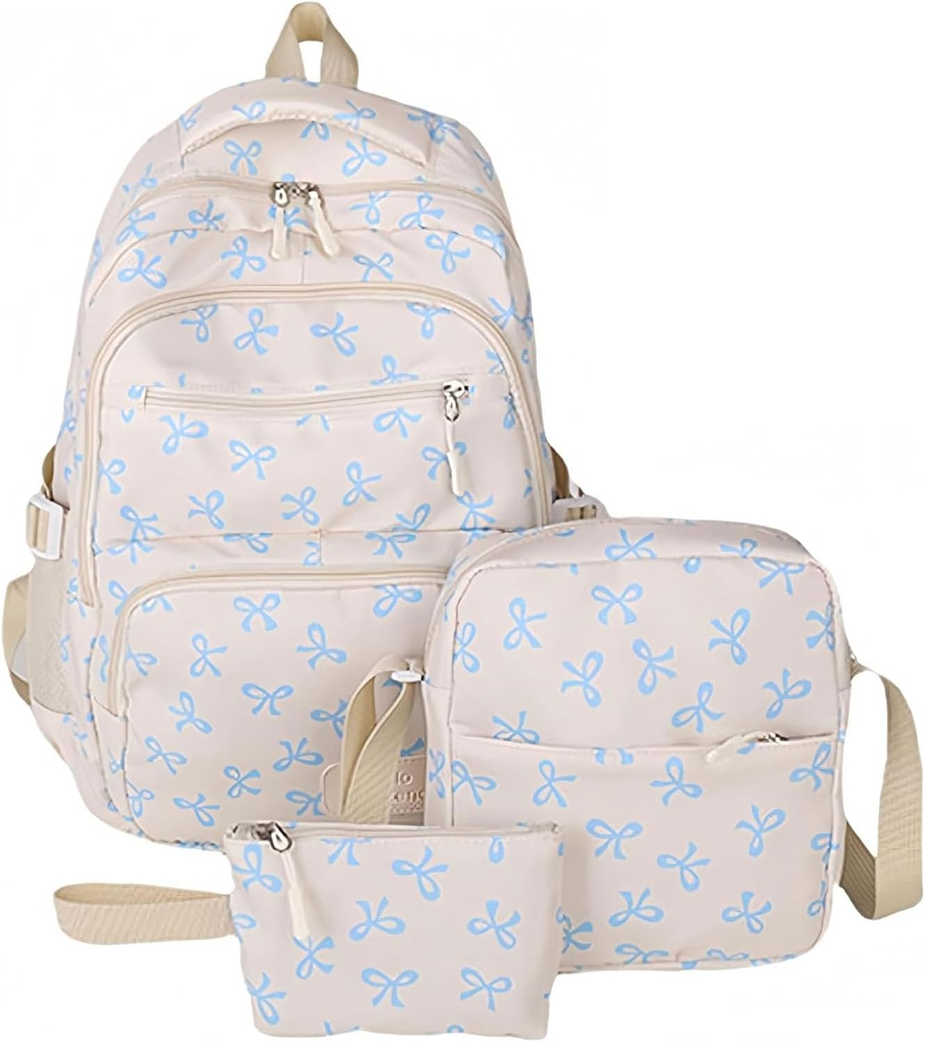 3Pcs Set Bow Backpack for Girls, Nylon Coquette Backpack with Bow Pattern, Cute Comfy, for Everyday Travel, College