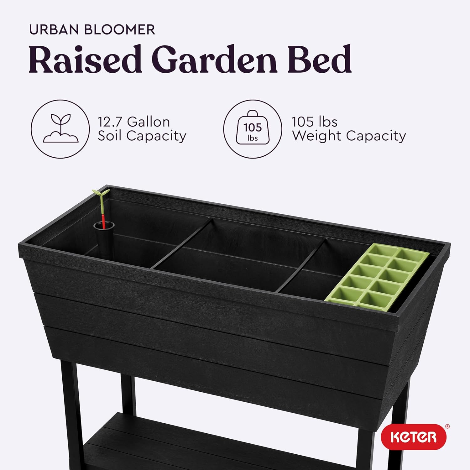 Keter Urban Bloomer 12.7 Gallon Raised Garden Bed and Outdoor Herb Garden Planter with Self Watering Gauge and Drainage Plug, Dark Grey image number 5