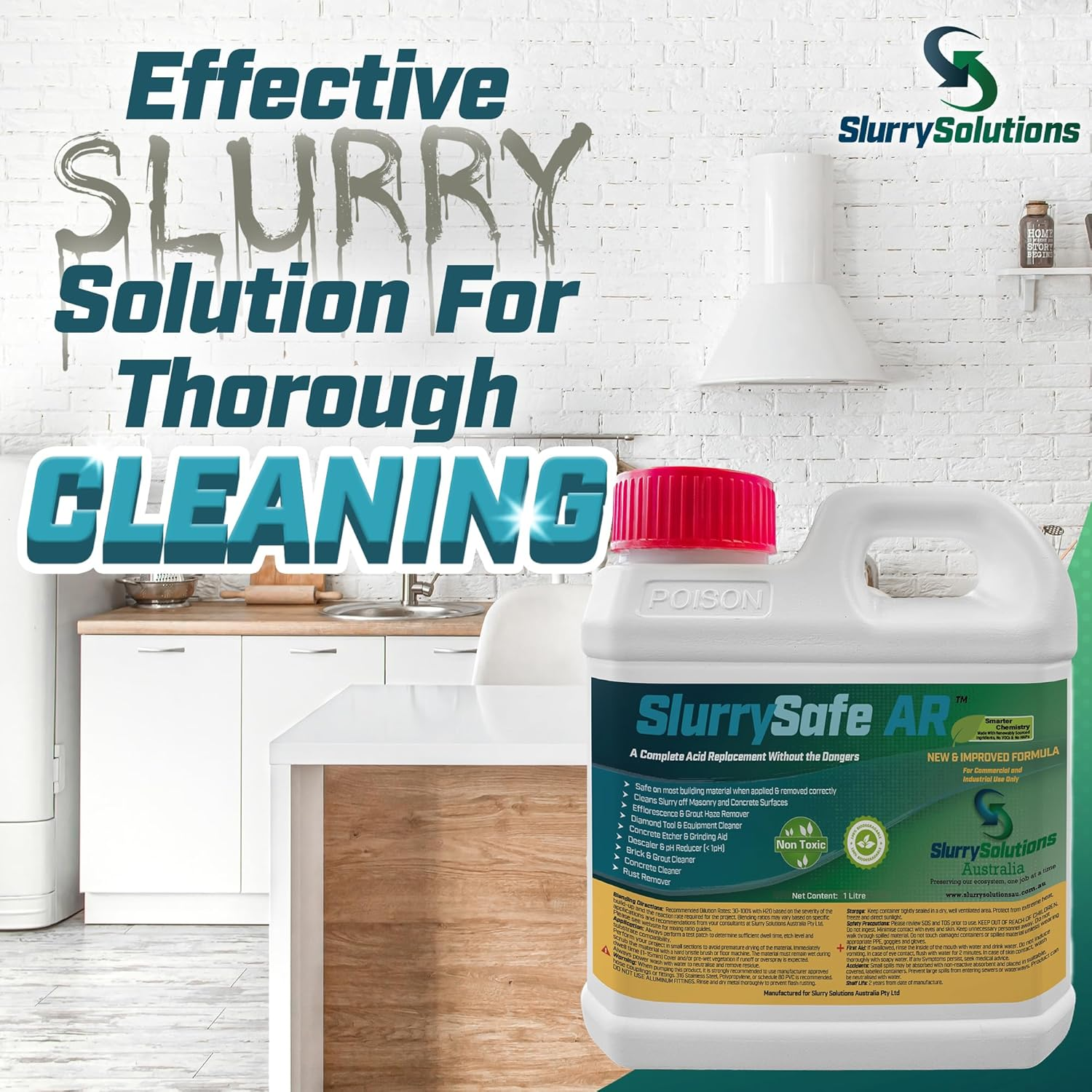 Slurry Solutions Acid Replacement Cleaner Concentrate - Tile, Stone, Brick & Grout Cleaner & Rust Remover - Non Toxic & Odorless Multi Surface Cleaner & Concrete Etcher - 1 Litre image number 4