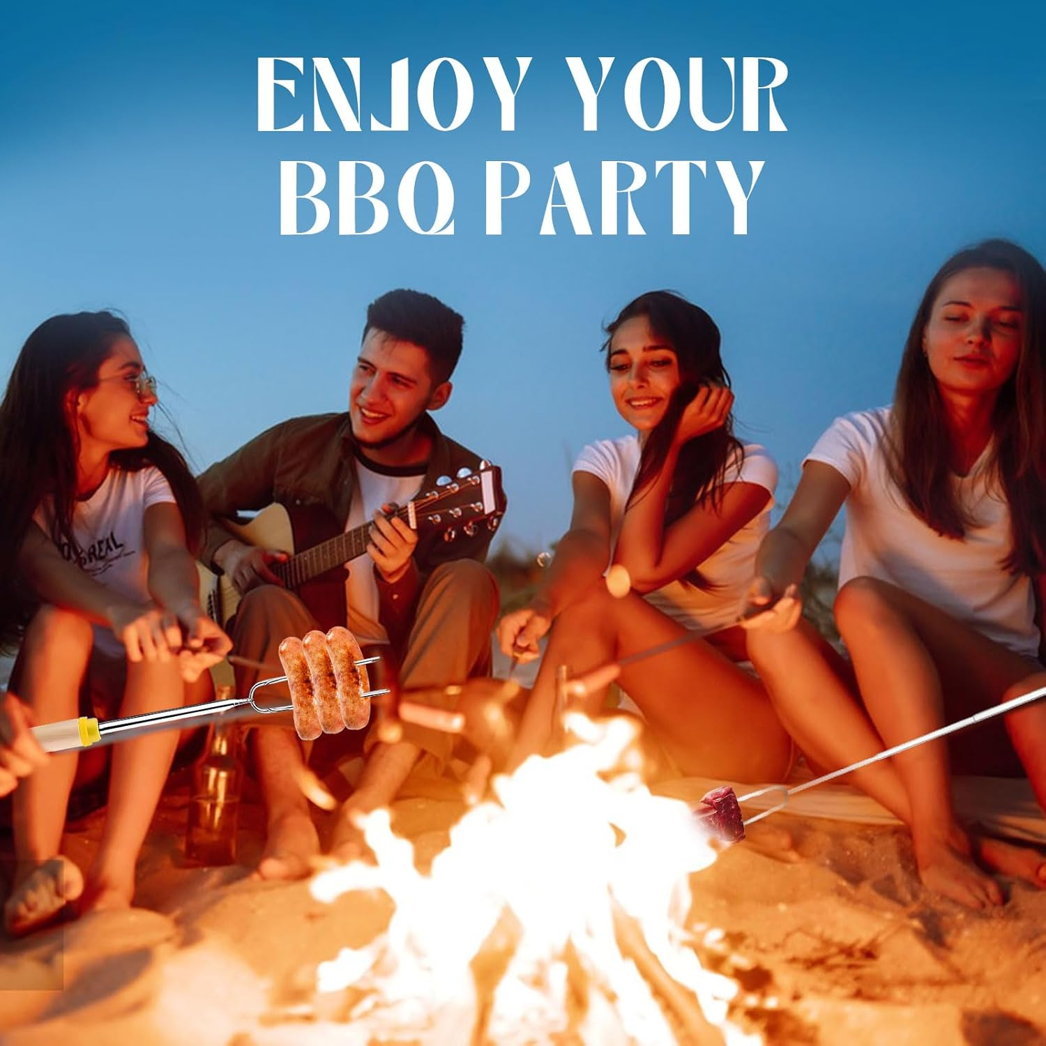 SULIVES 4 Pack Marshmallow Toasting Forks Kit - Extendable Stainless Steel Smores Sticks for BBQ and Campfire - Retractable Outdoor Campfire Accessories for Roasting Marshmallows and Hot Dogs image number 6