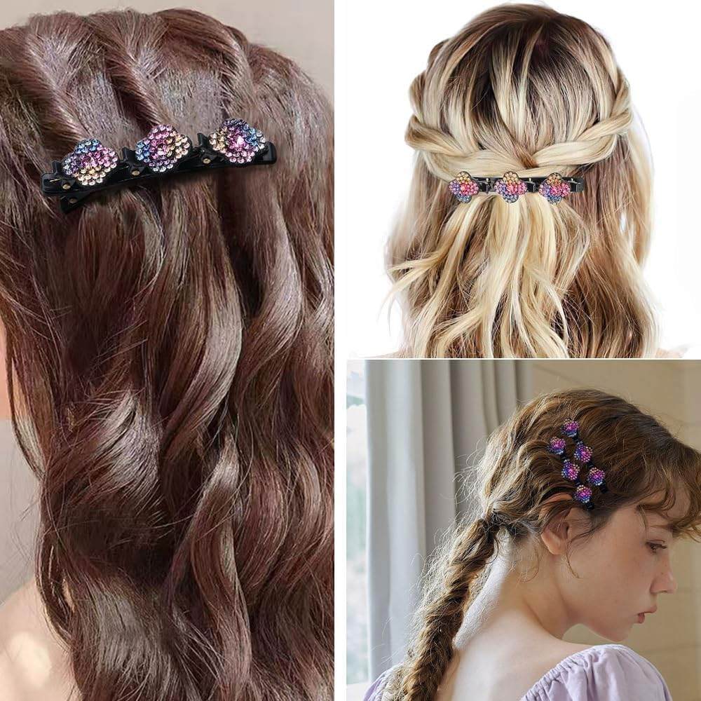 Pack of 4 Women'S Hair Clips, Crystal Hair Clips, Braided Rhinestone Hair Clips, Double Layer Hair Clips with 3 Small Clips for Women and Girls, Daily, Party, Wedding (Colour1)