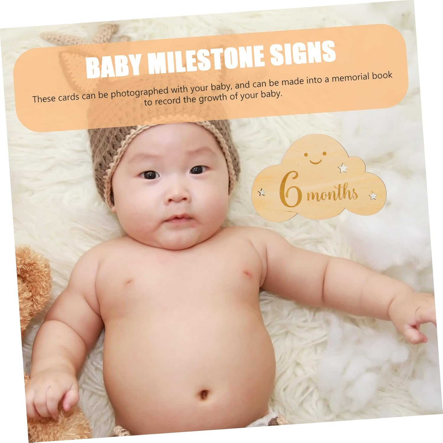 8Pcs Wooden Cloud Monthly Cards for Shower Decorations Newborn Growth Signs image number 2