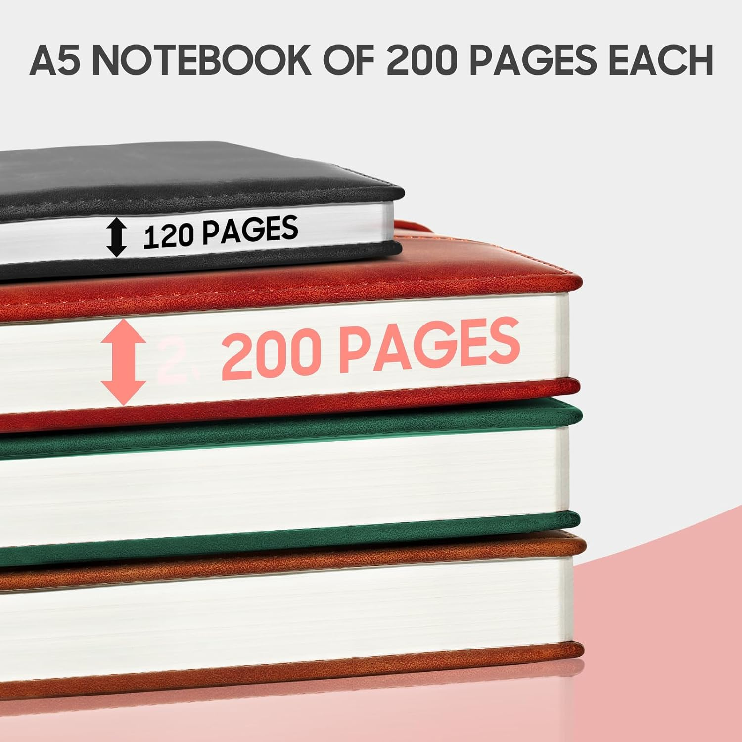 A5 Hardcover Vegan Leather with Divider, Hardcover Notebook with Pocket, Ruled Note Book Office School Supplies with Pen, Office, Business Trips, for Men Women (Pink) image number 6