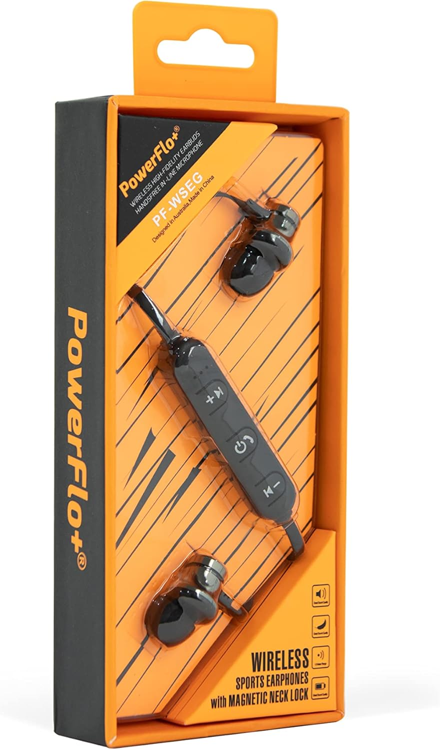 Powerflo Wireless Stereo Magnetic Earbuds, Grey