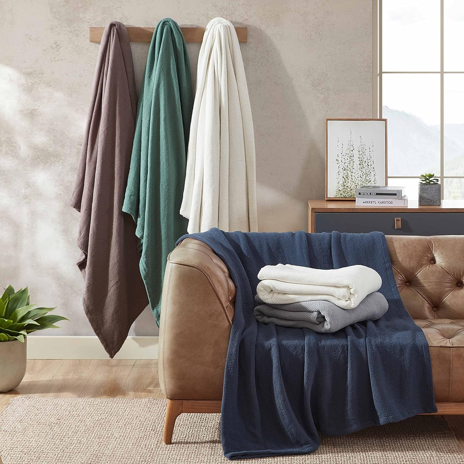 Eddie Bauer - Twin Blanket, Lightweight Cotton Bedding, Home Decor for All Seasons (Herringbone Green, Twin) image number 3